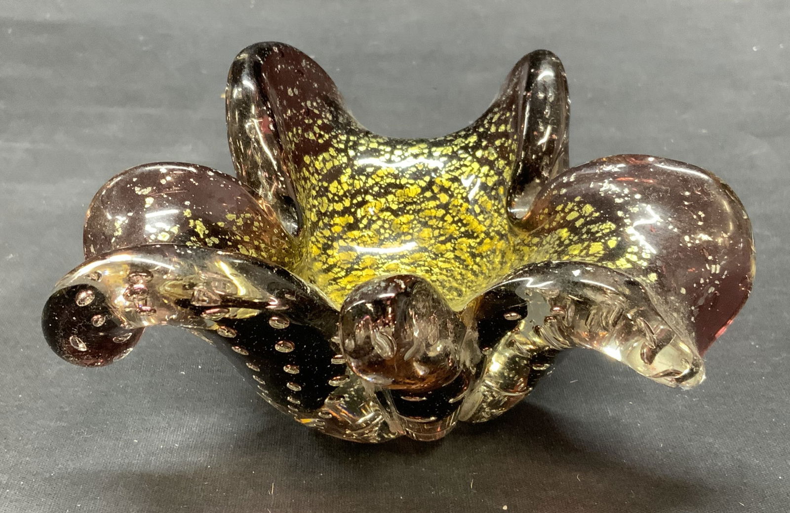 Purple & Gold Leaf Art Glass Flower Dish (1 of 6)