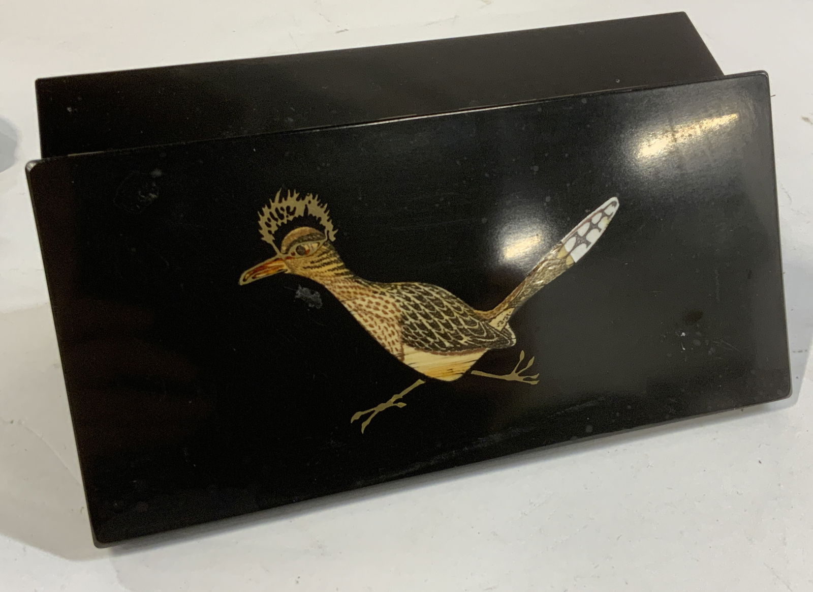 COUROC Inlaid Wood Roadrunner Hinged Lacquered Box (1 of 6)