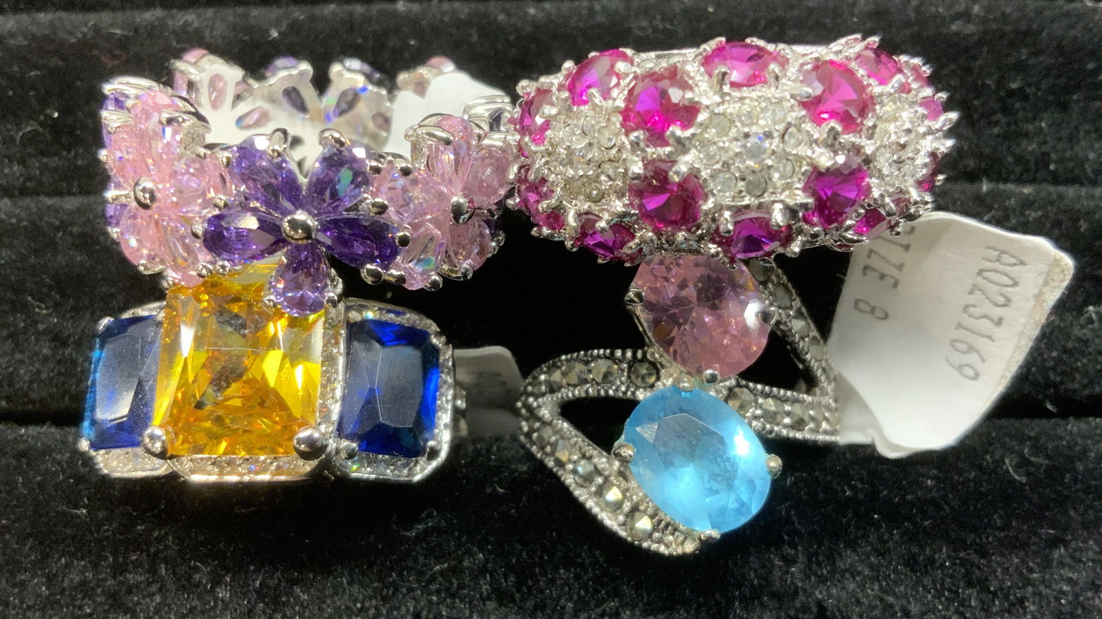 Lot 4 Austrian Crystal Silver Plated Rings, New (1 of 8)