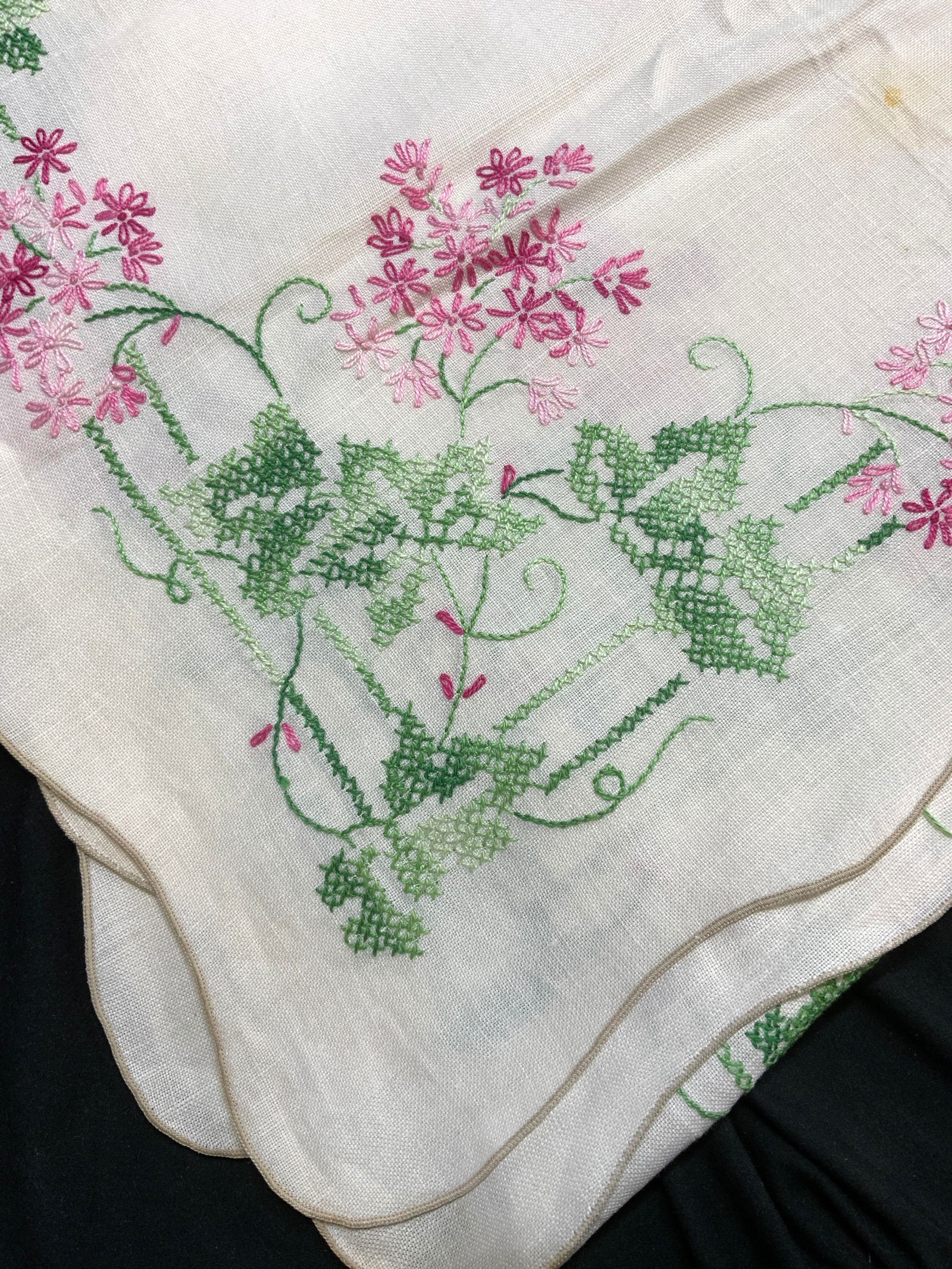 Vintage Cross Stitch Light Beige Linen Tablecloth (1 of 8)