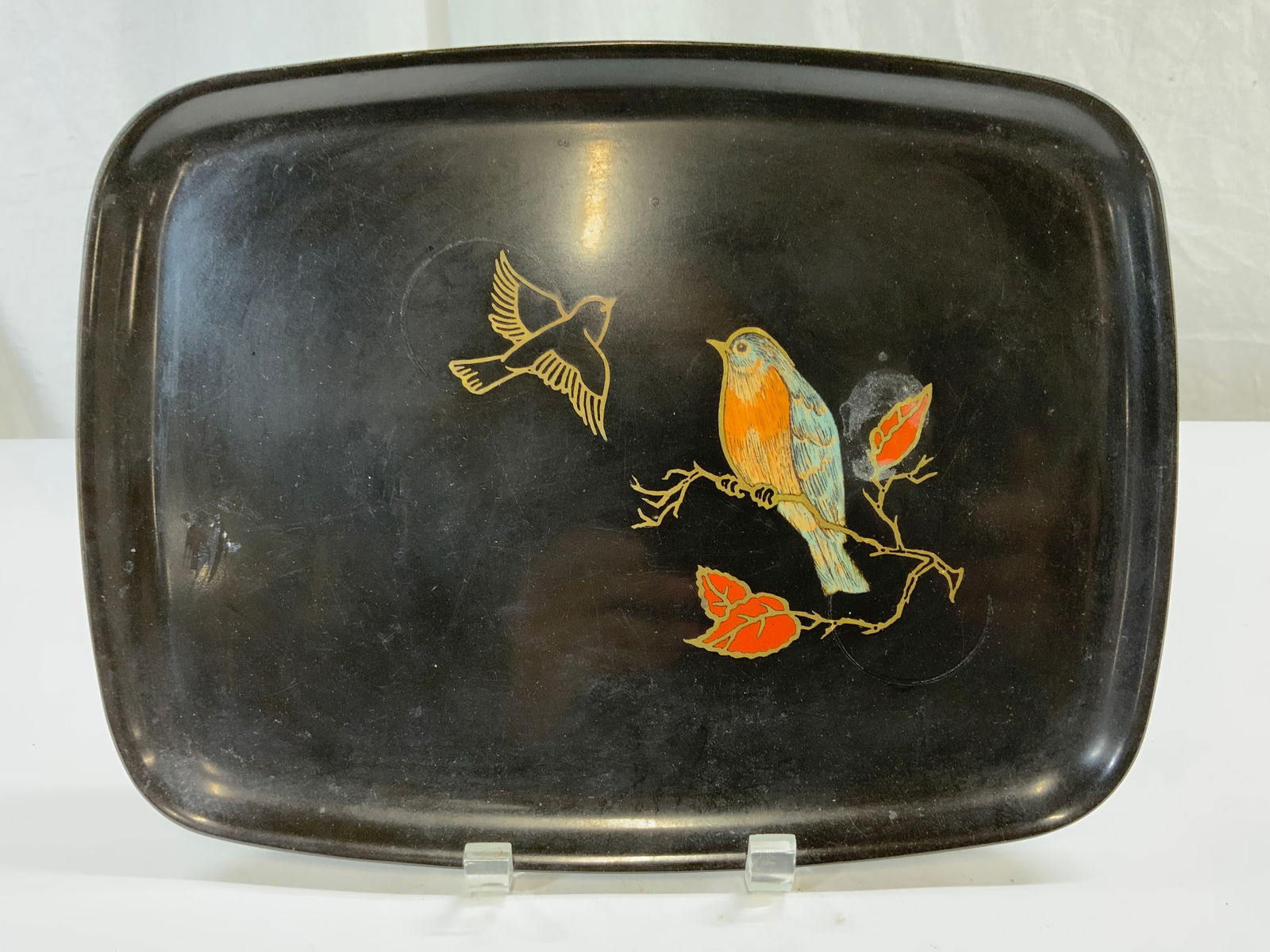 COUROC Lacquered Tray W Bird Detail 12.5in (1 of 8)