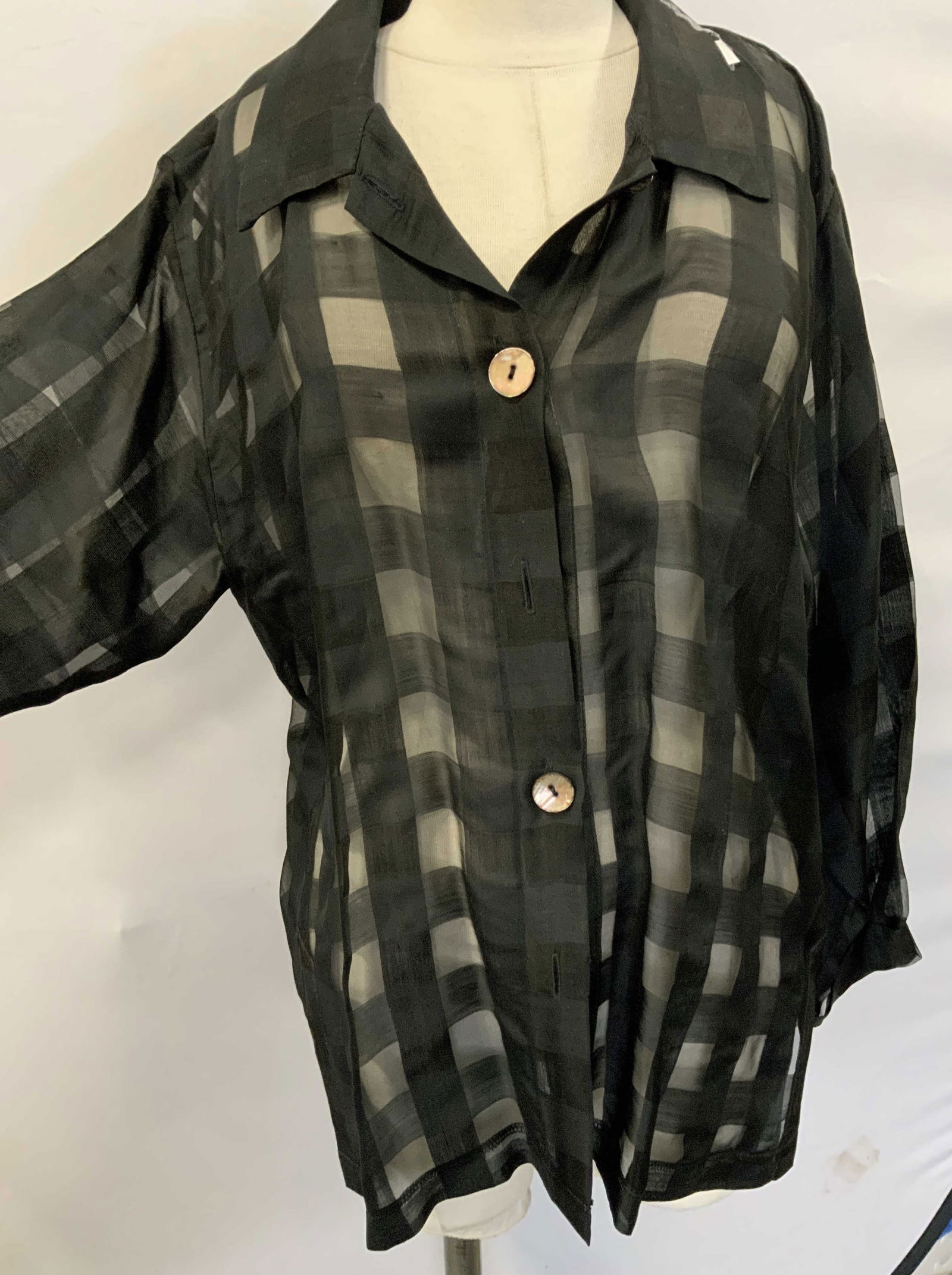 Sheer Checkered Material Blend Button Up (1 of 7)