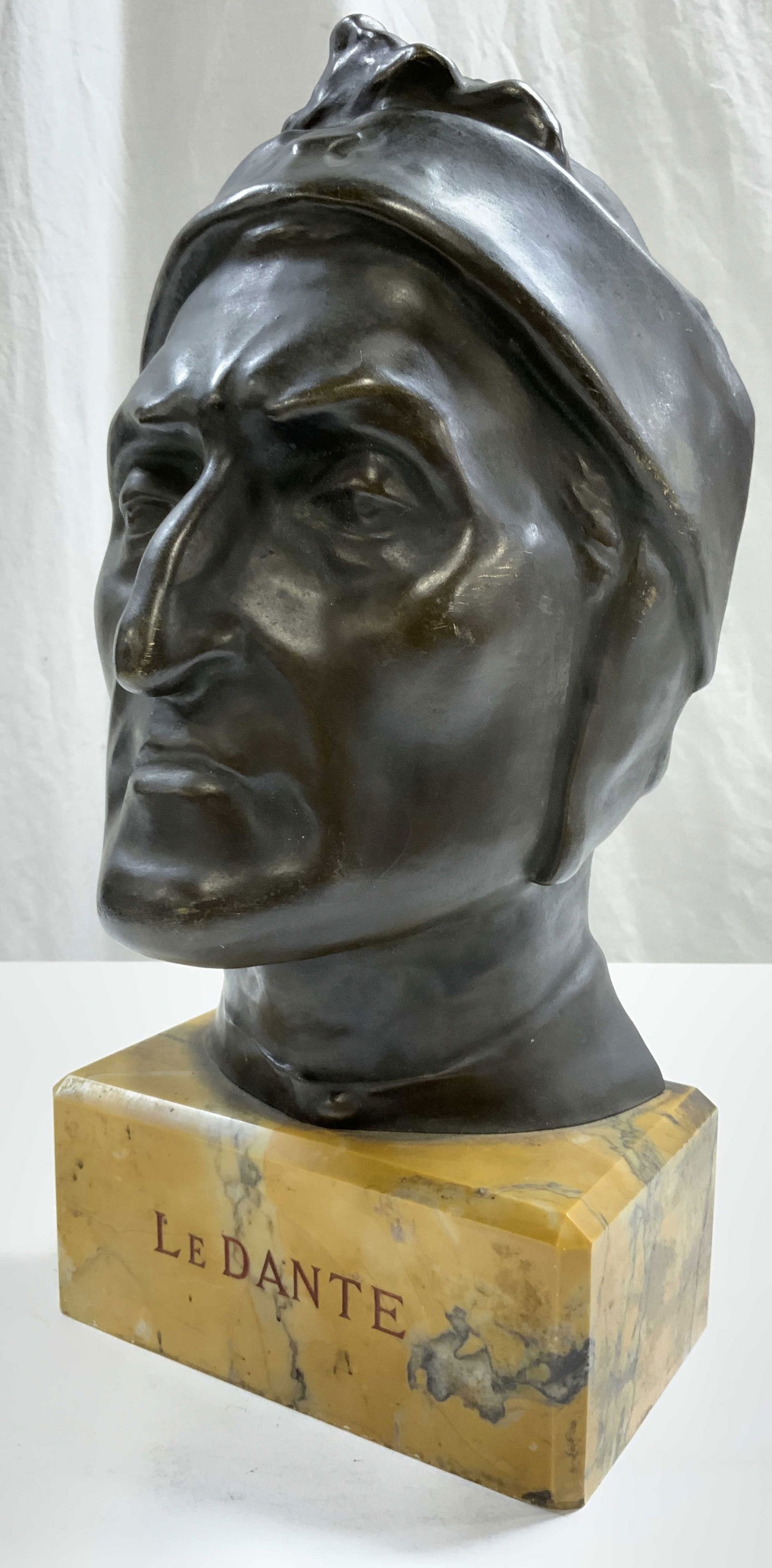 LE DANTE Bronze Bust W Marble Base (1 of 8)