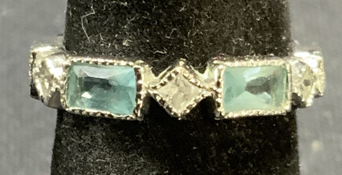 Sterling Silver Colorless & Blue Crystal Ring (1 of 6)