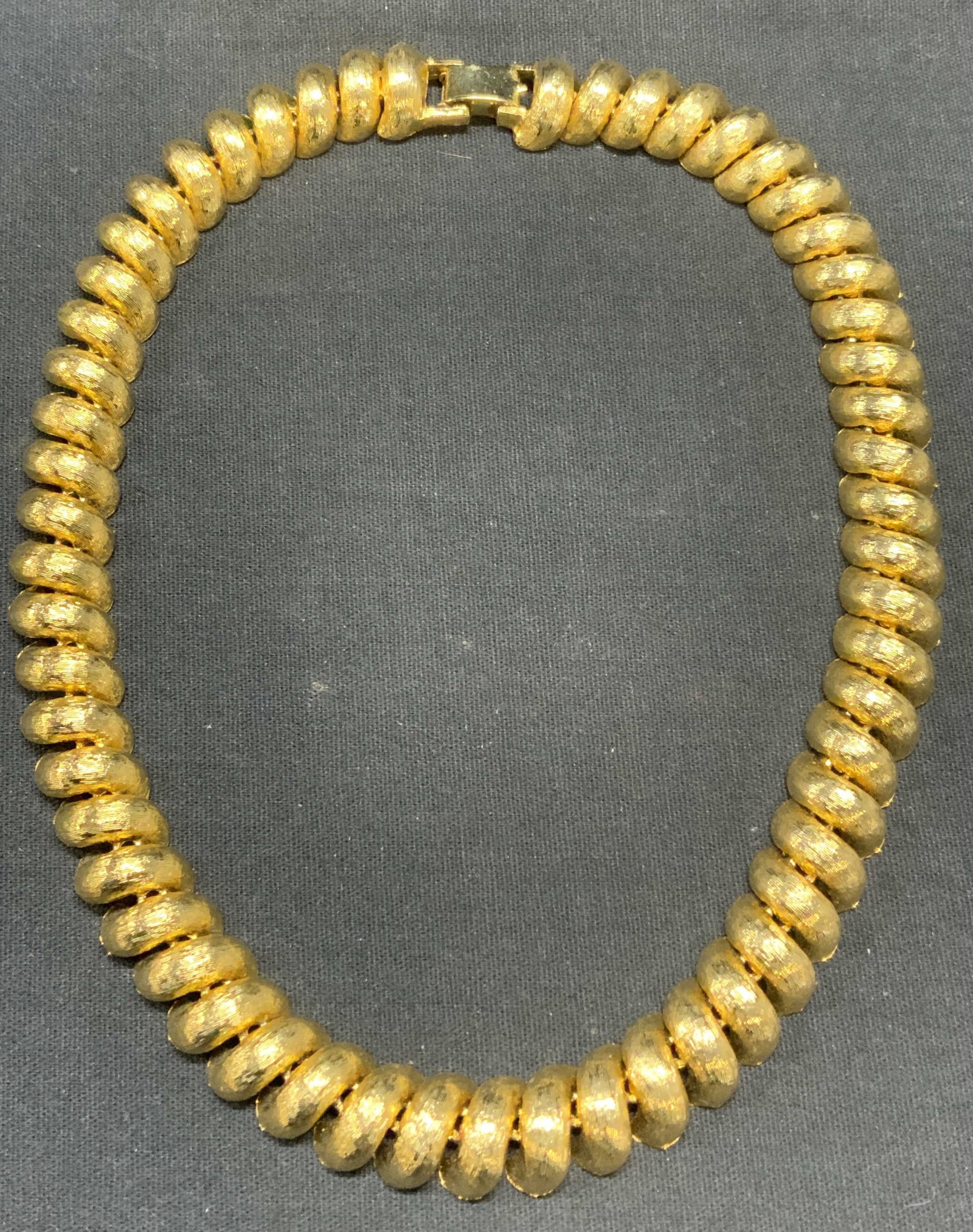 Vintage Gold Tone Choker Necklace: Vintage gold tone choker necklace. Drop length approx. 6.5 inches. Some scratching observed. Estate jewelry, costume jewelry, cocktail jewelry, fashion jewelry, accessories, fashion jewelry, wearables