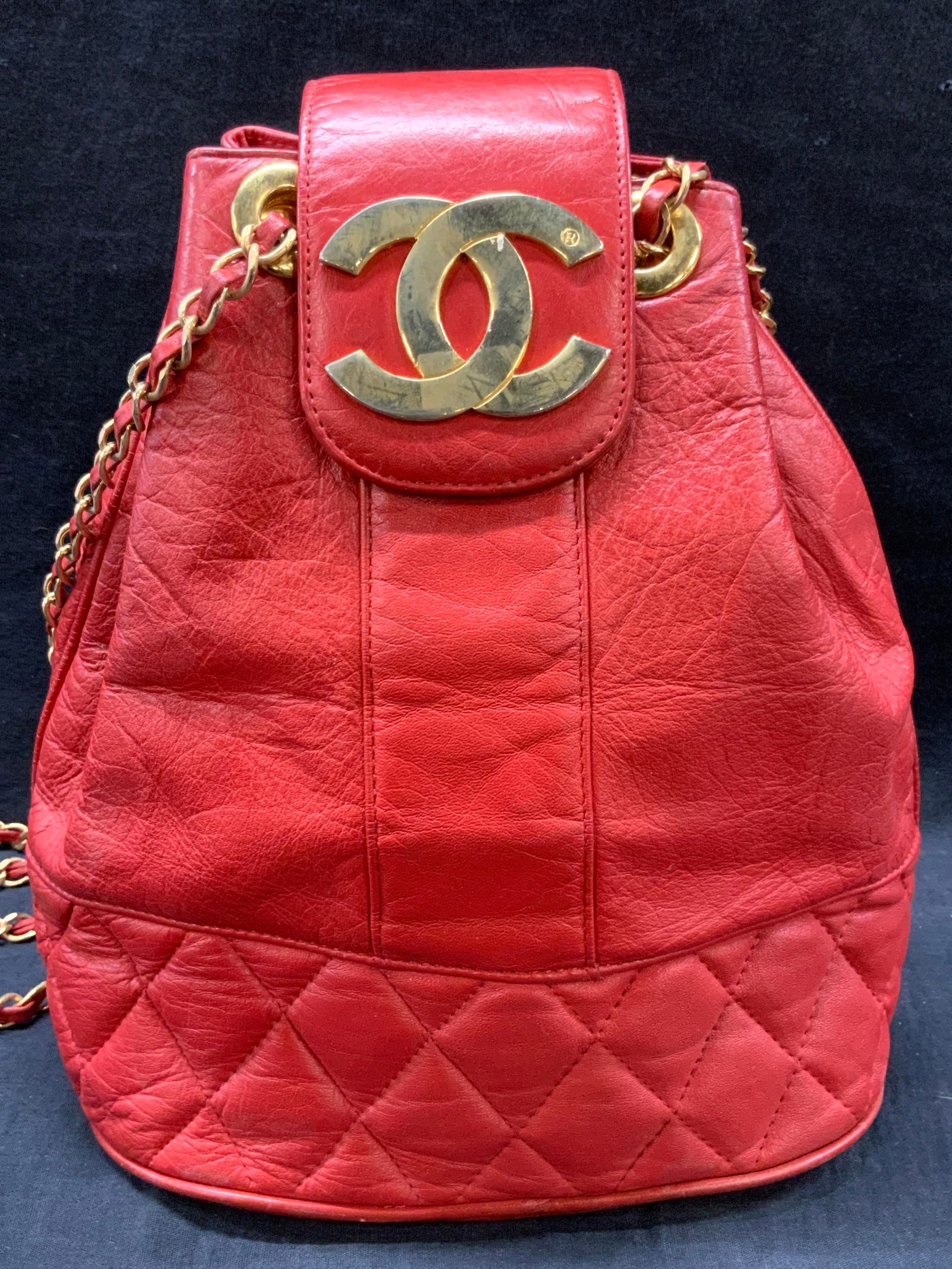Chanel Style Leather Draw String Pouch Bag (1 of 10)