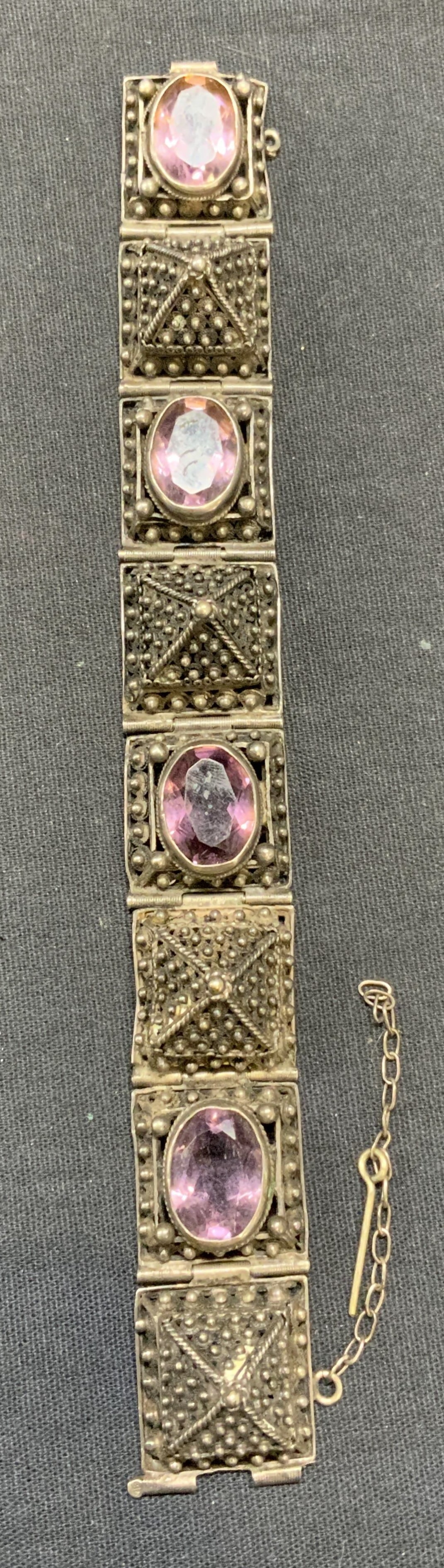 Vintage Sterling Silver Purple Crystal Bracelet (1 of 6)