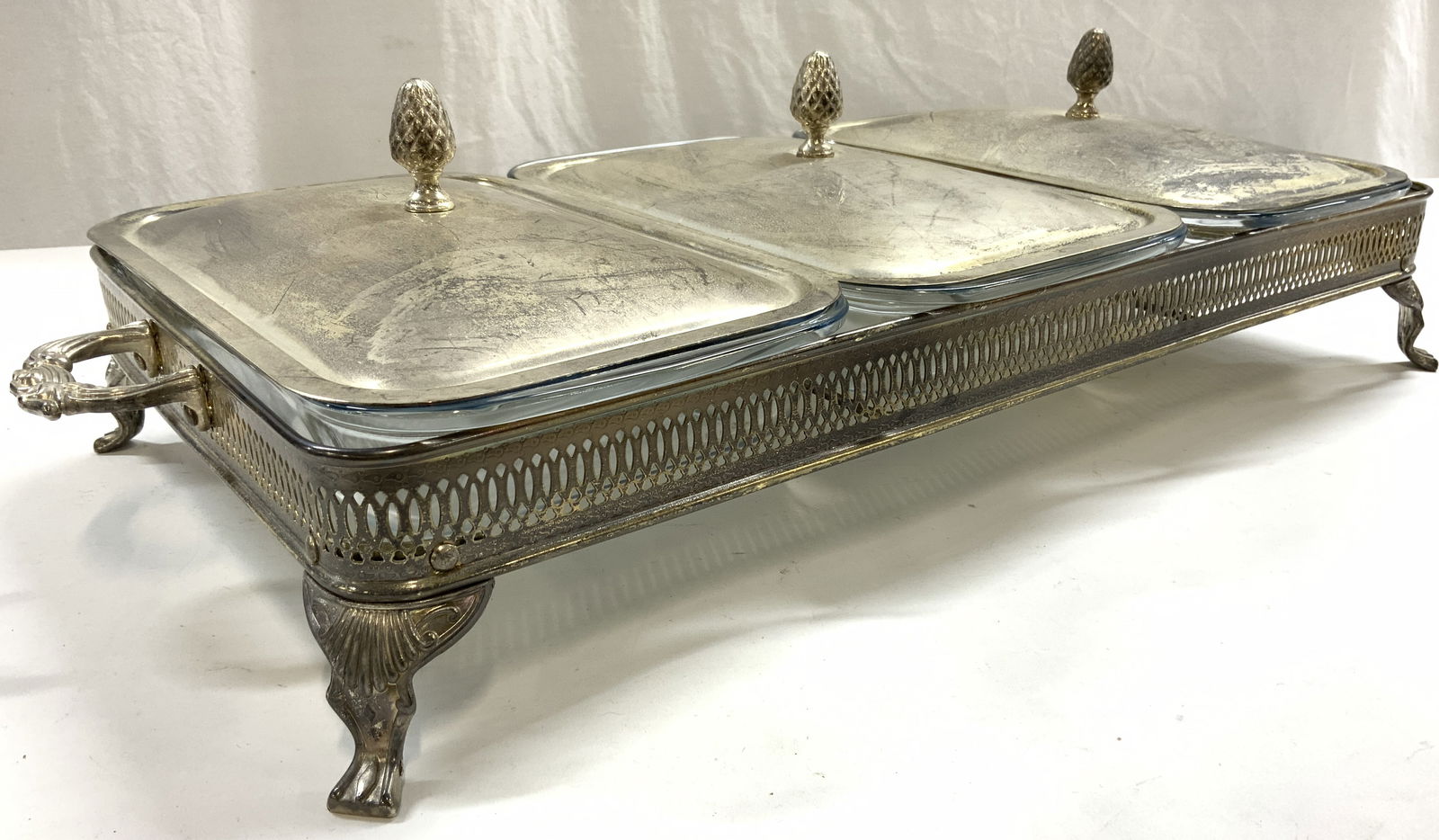 Silver Pl & Glass Buffet Stand W Lids & Handles (1 of 8)