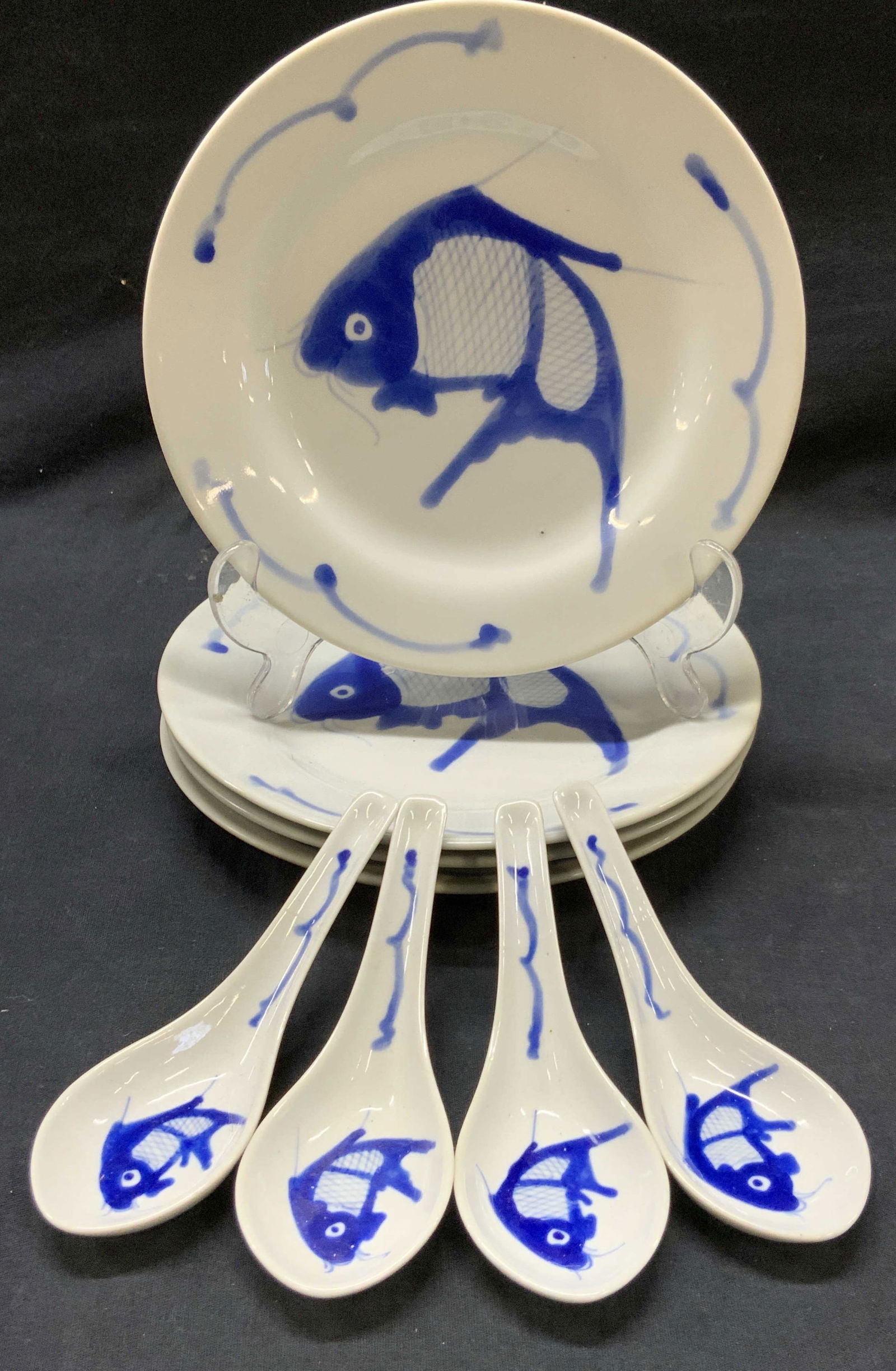Set 8 Hand Painted Fish Ceramic Dishes & Spoons (1 of 6)