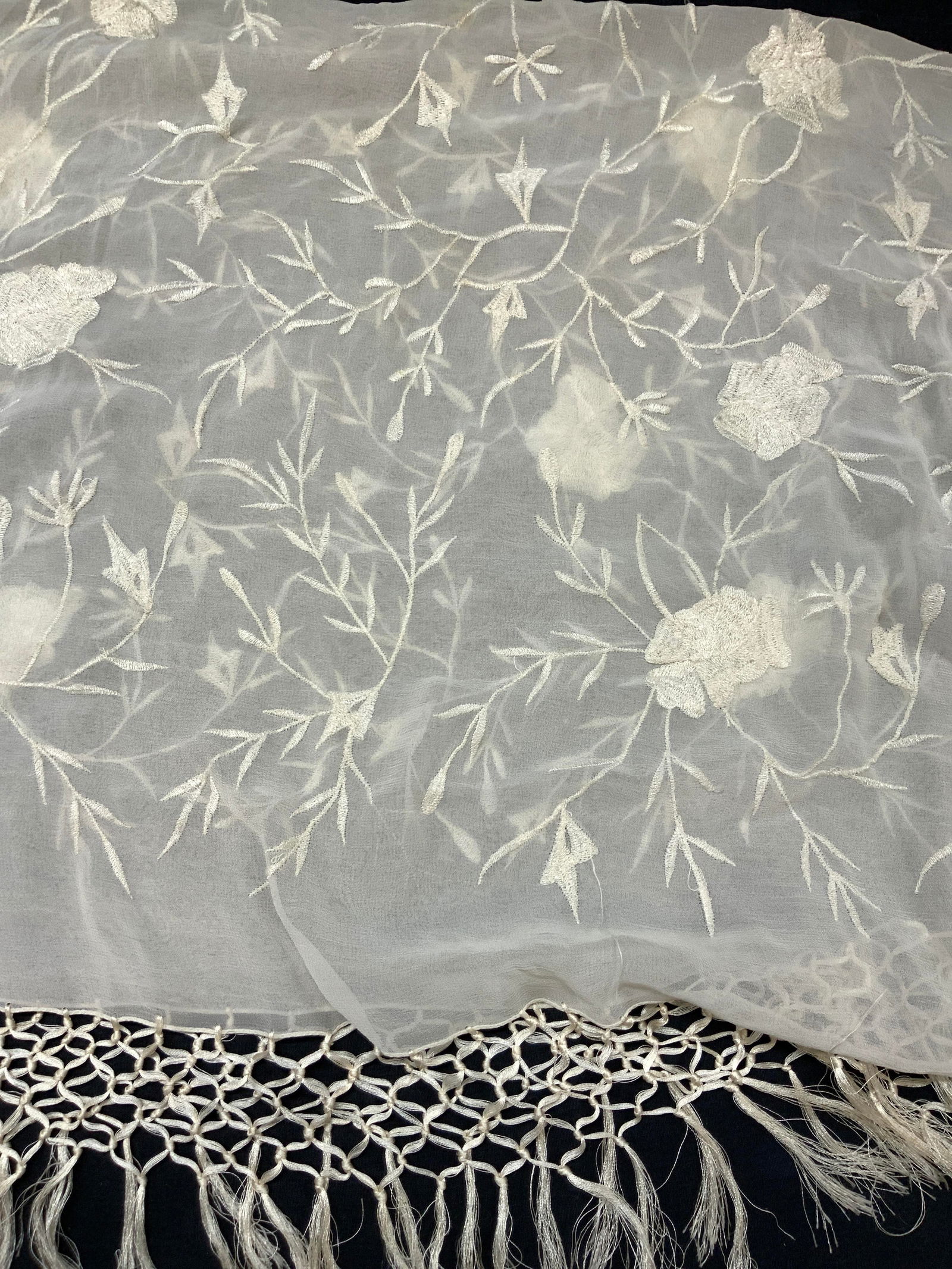 Embroidered Cotton Blend Fringe Scarf\ Shawl (1 of 9)