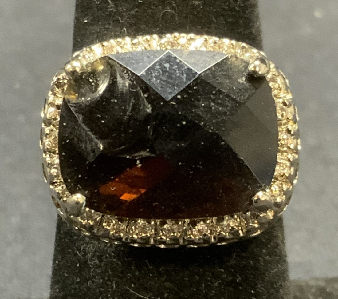 Silver Tone Amber Tn Crystal Cocktail Ring (1 of 6)