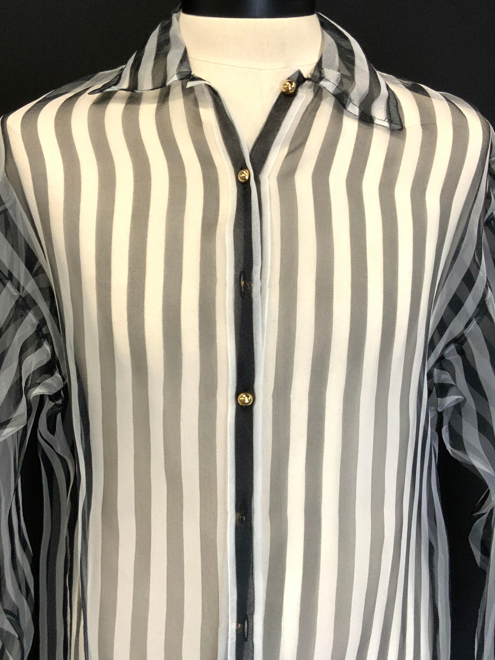 Sheer Striped Material Blend Button Up (1 of 8)