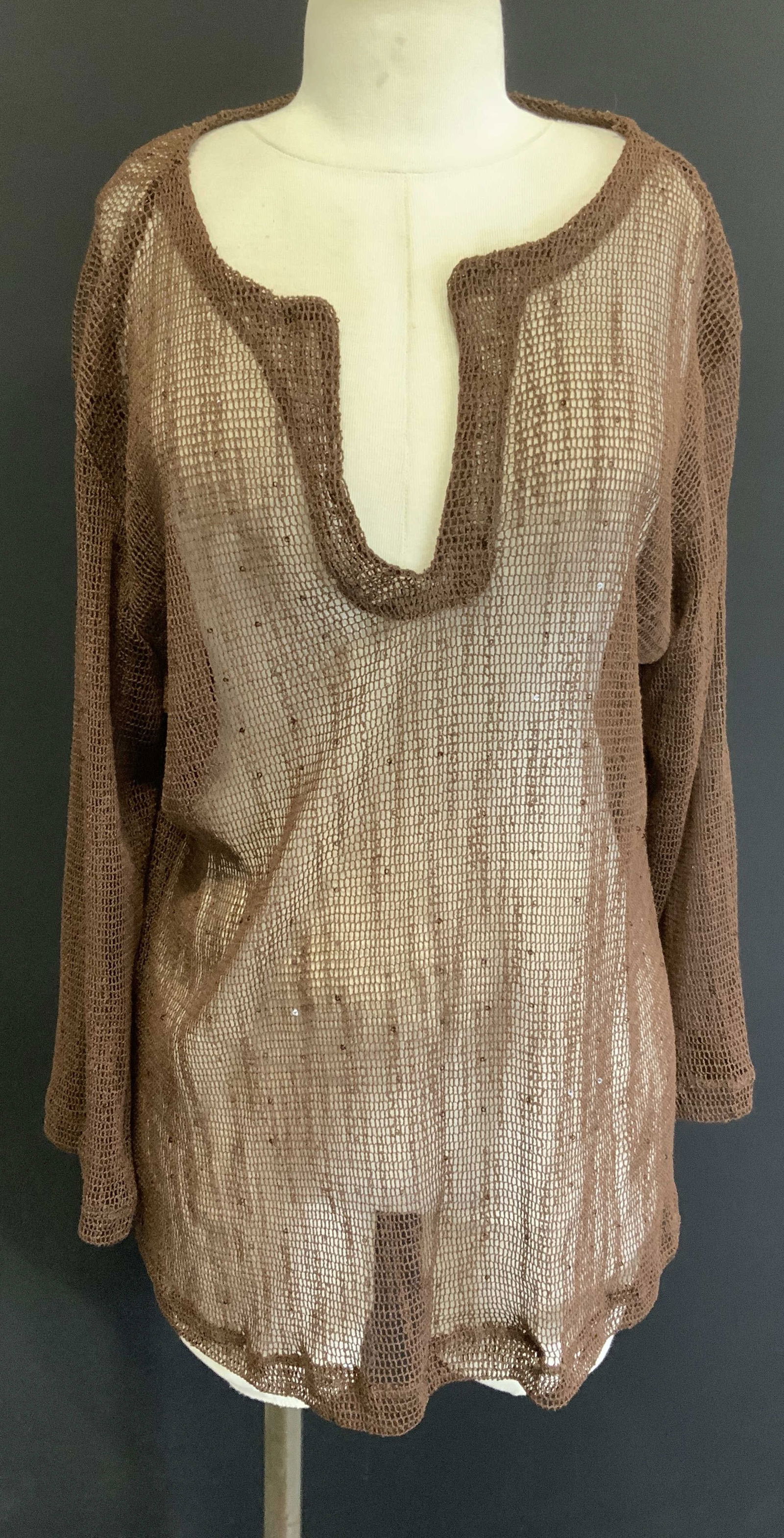 Long Sleeve Brown Mesh Sequin Top (1 of 6)