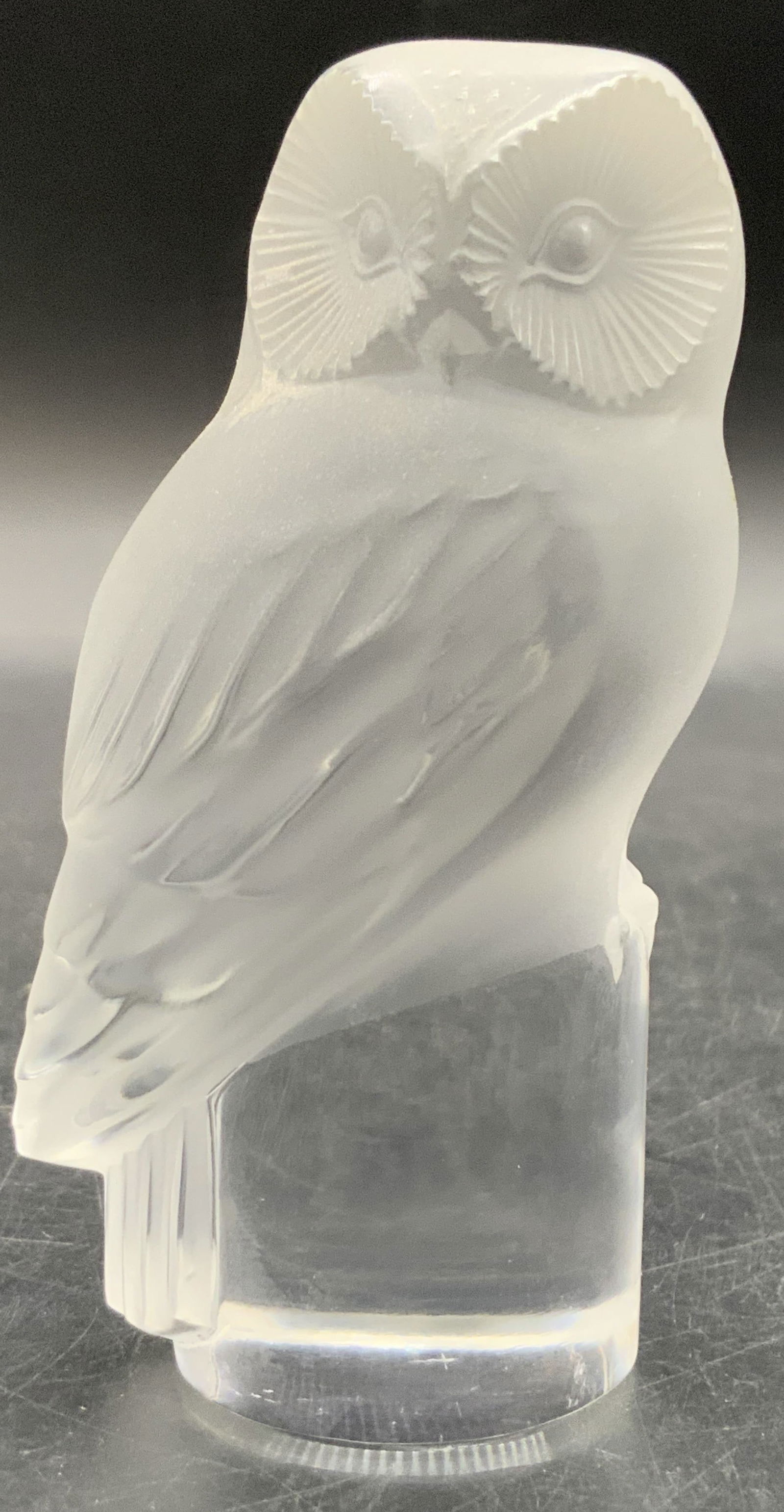 LALIQUE FRANCE Signed Frosted Crystal Owl Figural (1 of 12)