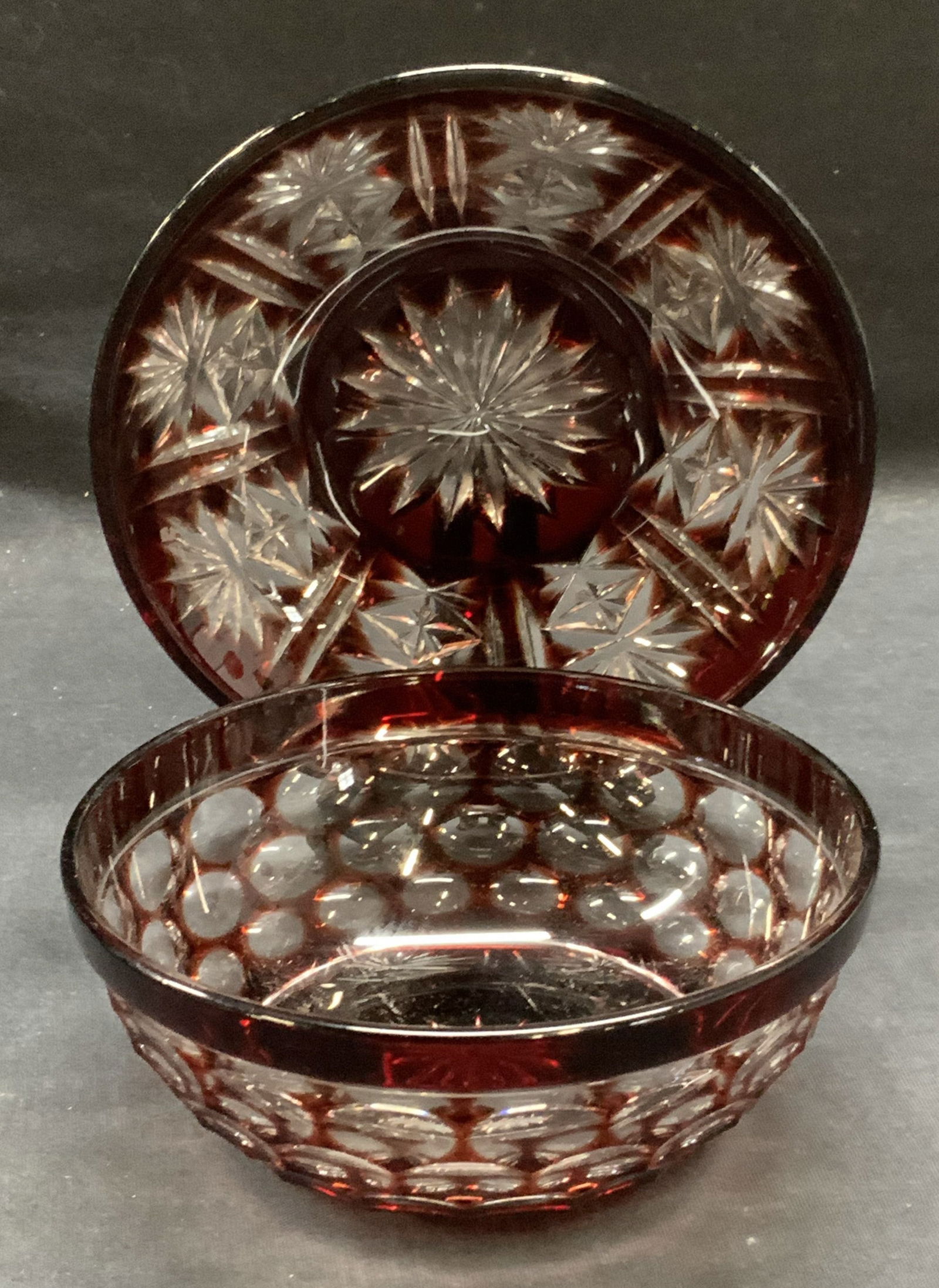 Lot 2 Red to Clear Cut Crystal Bowl & Dish (1 of 7)