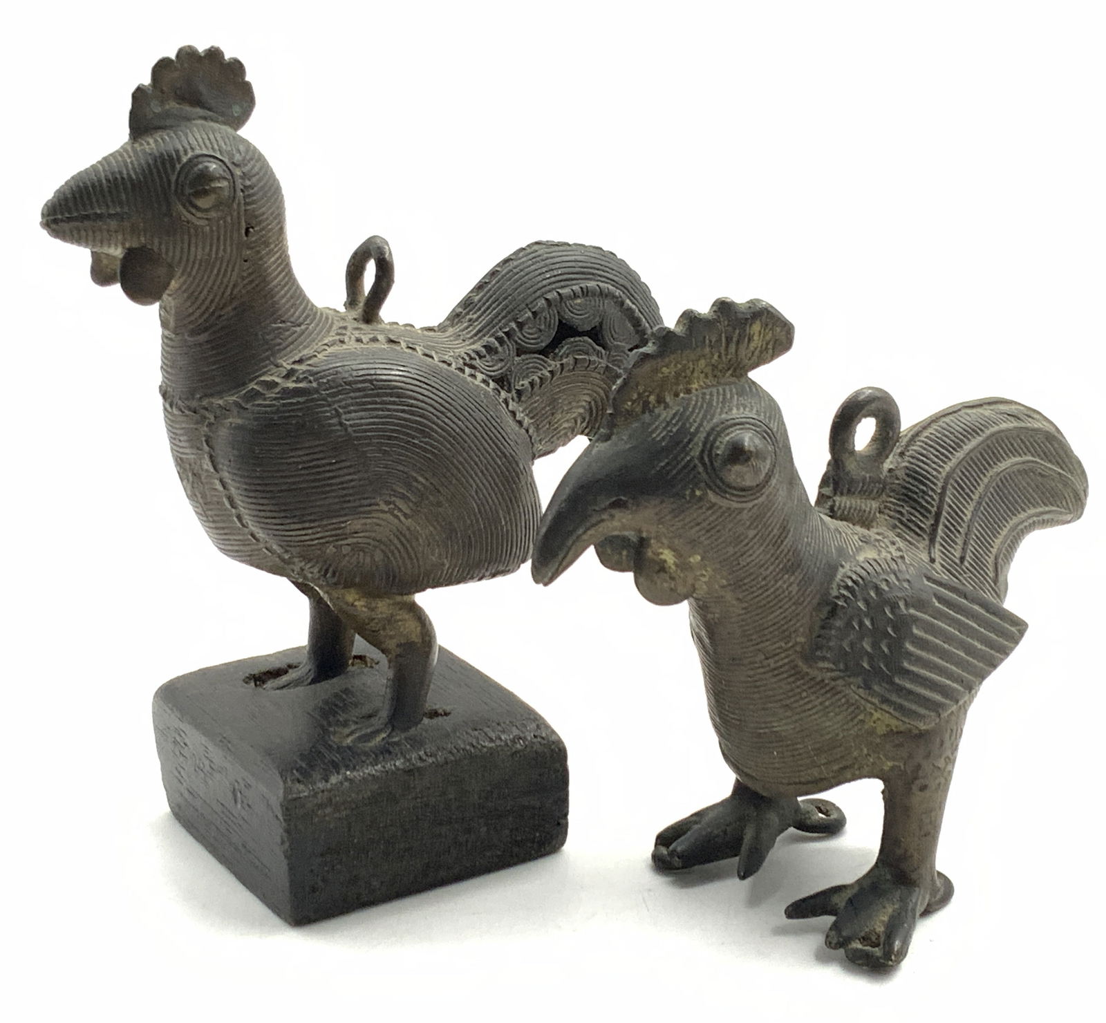 Near Pair Cast Brass Chicken Figurines (1 of 9)