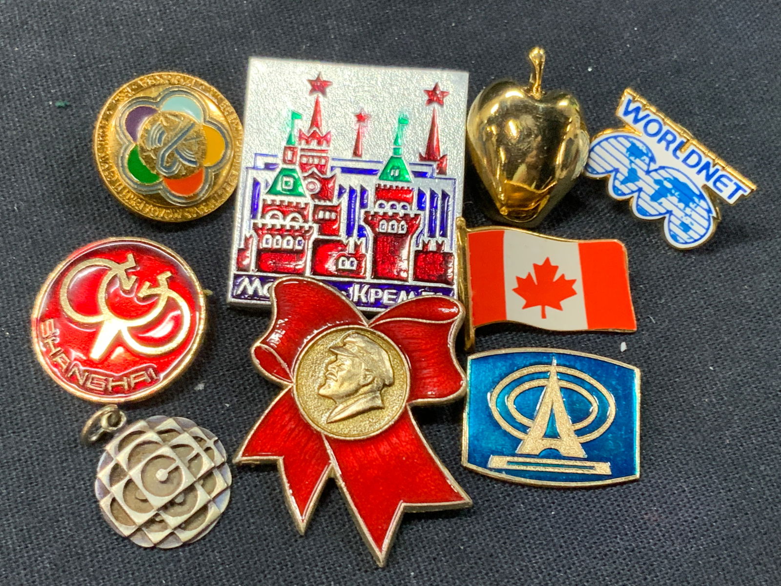 9 Vtg Russian & Chinese Souvenir Pins, Sterling+ (1 of 11)
