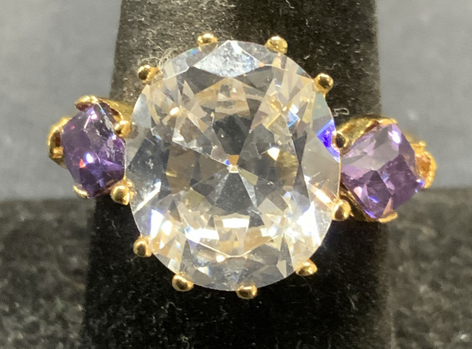 Gold Plated Colorless & Purple Crystal Ring (1 of 6)