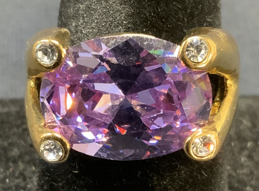 Gold Plated Purple Crystal Cocktail Ring (1 of 6)