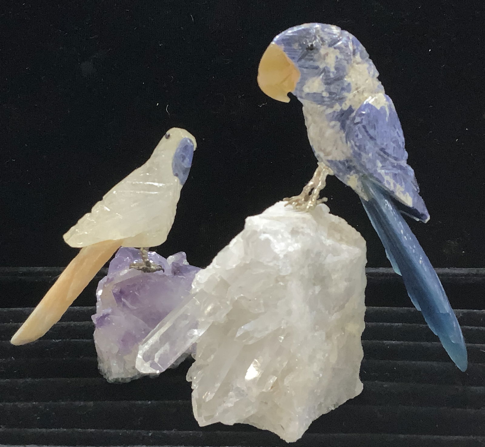 Pair Natural Stone Carved Parrot Figurals (1 of 7)