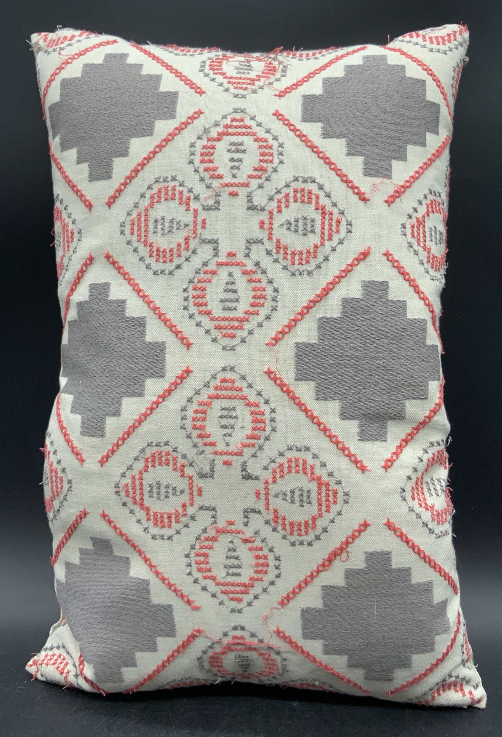 Stitched Neon Pink & Gray Patterned Throw Pillow (1 of 8)