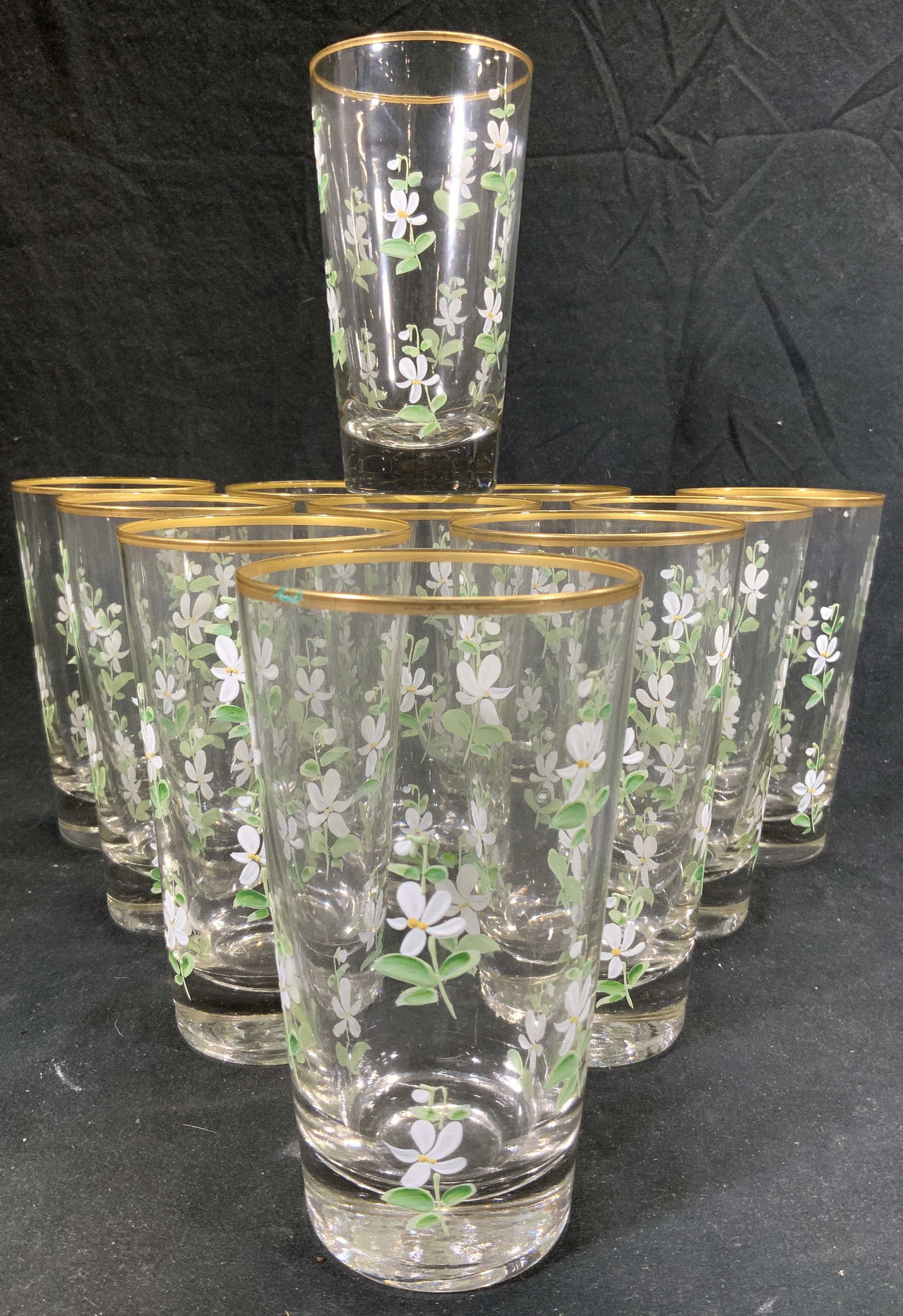 Set 11 Hand Painted Drinking Glasses W Gilt Rims (1 of 6)