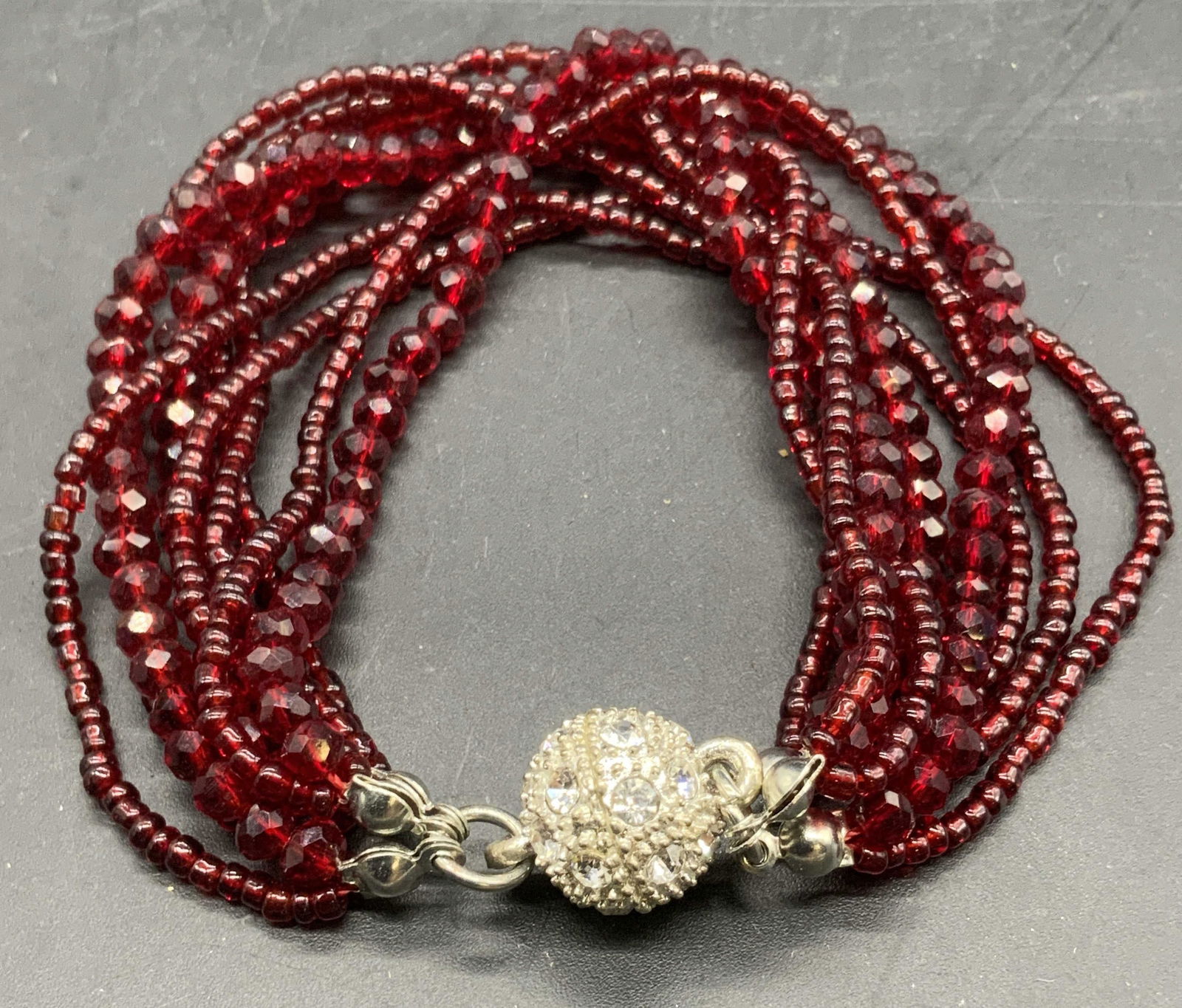 Multi Strand Red Crystal Beaded Bracelet, Jewelry (1 of 9)