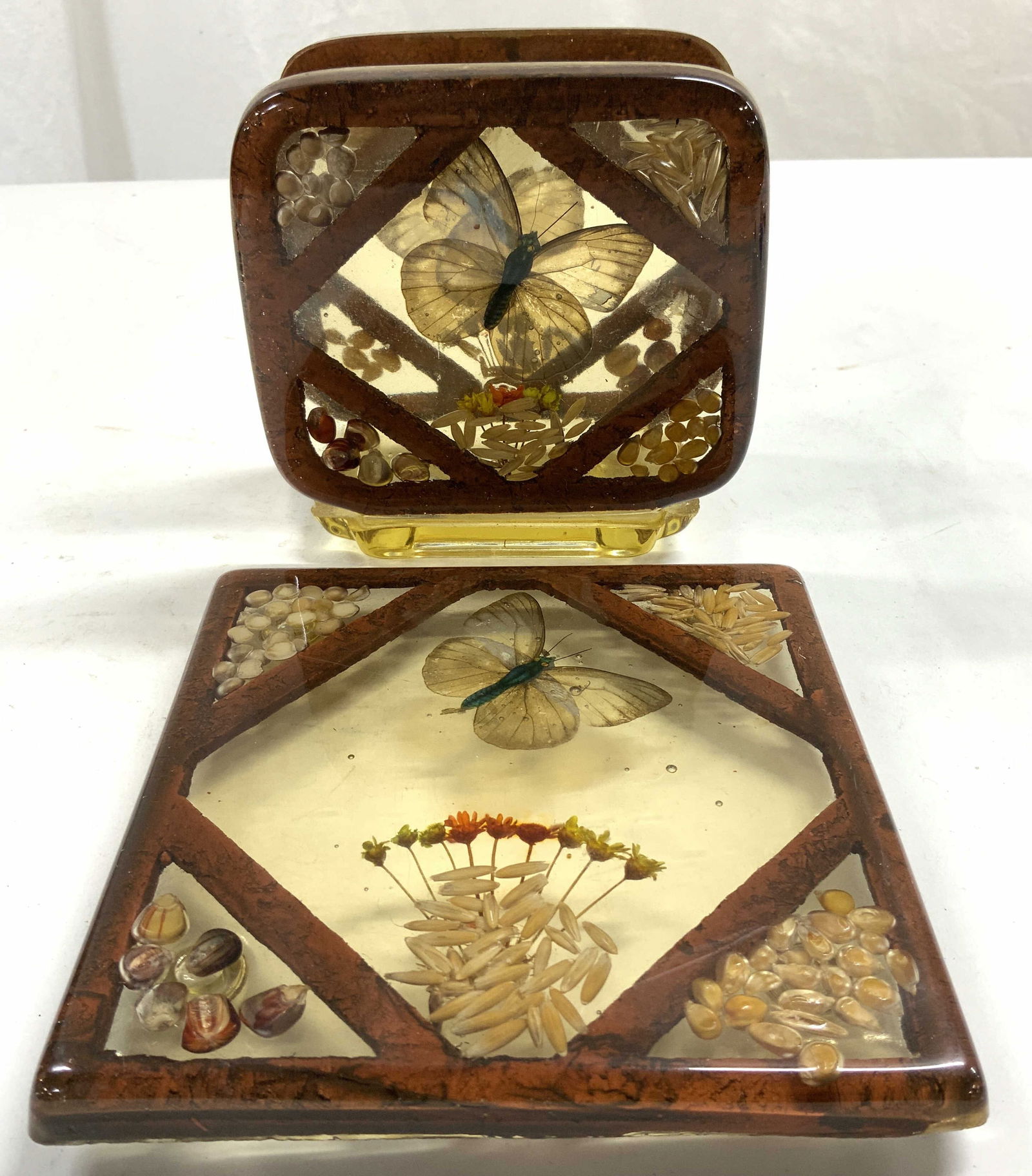 Set 2 Vntg Lucite Butterfly Napkin Holder & Trivet (1 of 7)