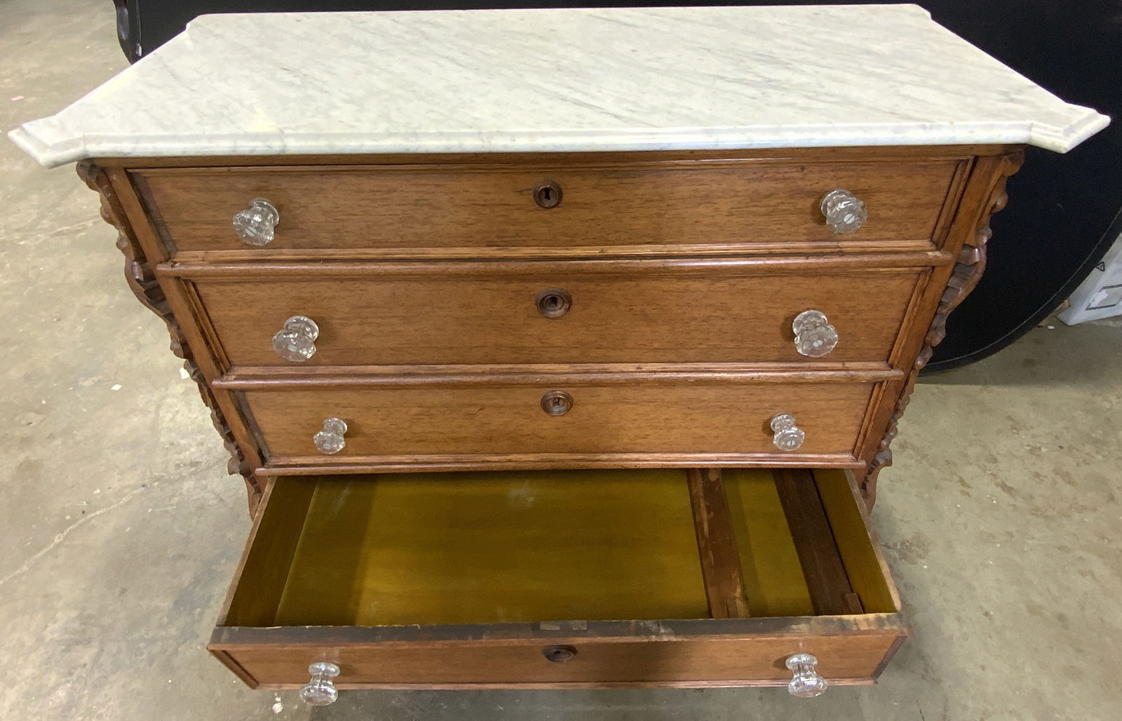 Vintage Marble Top Carved Wood Chest of Drawers (1 of 13)