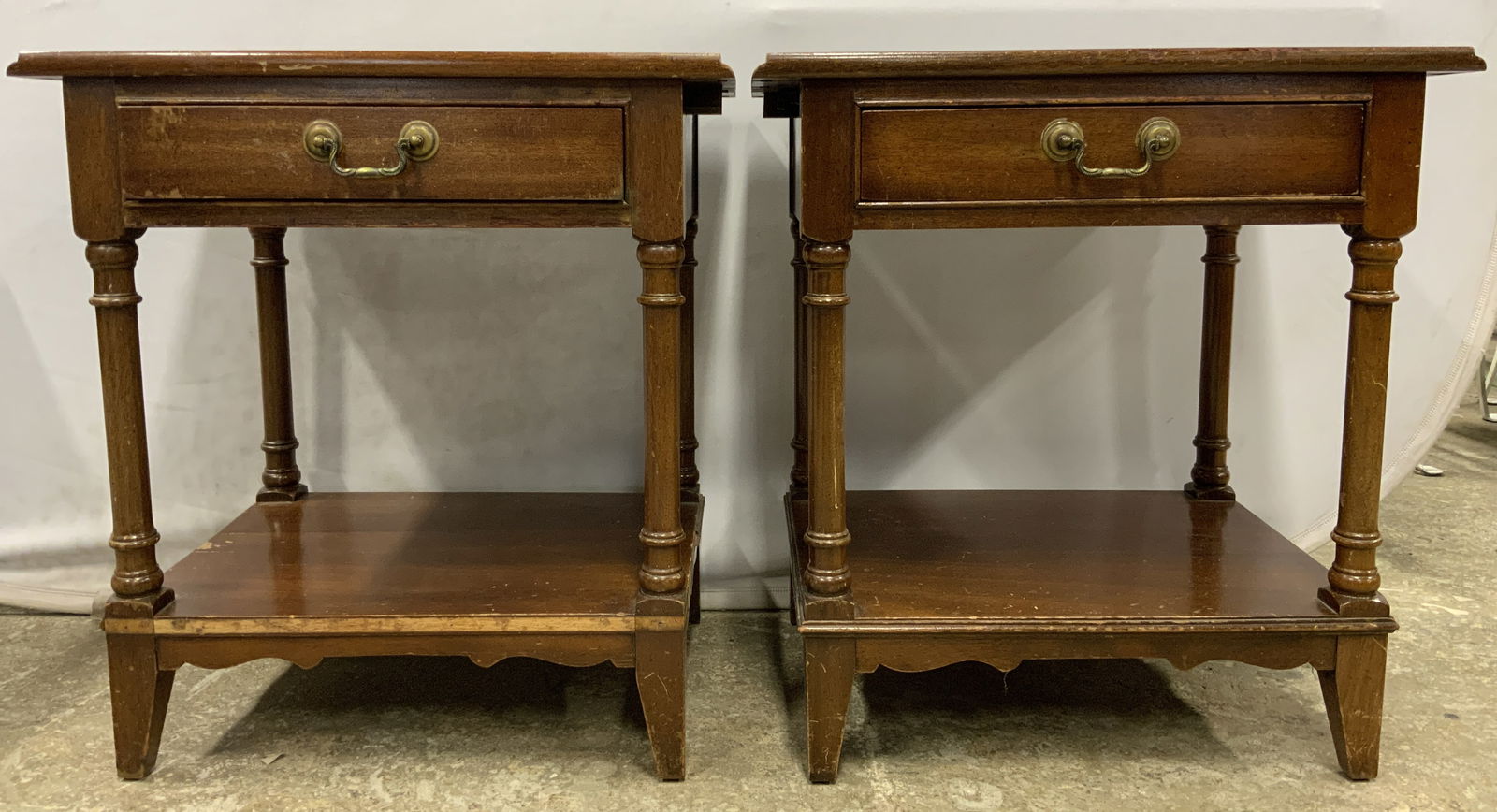 Monitor Furn Co Pr Vtg Wood Side Tables W Drawer (1 of 12)