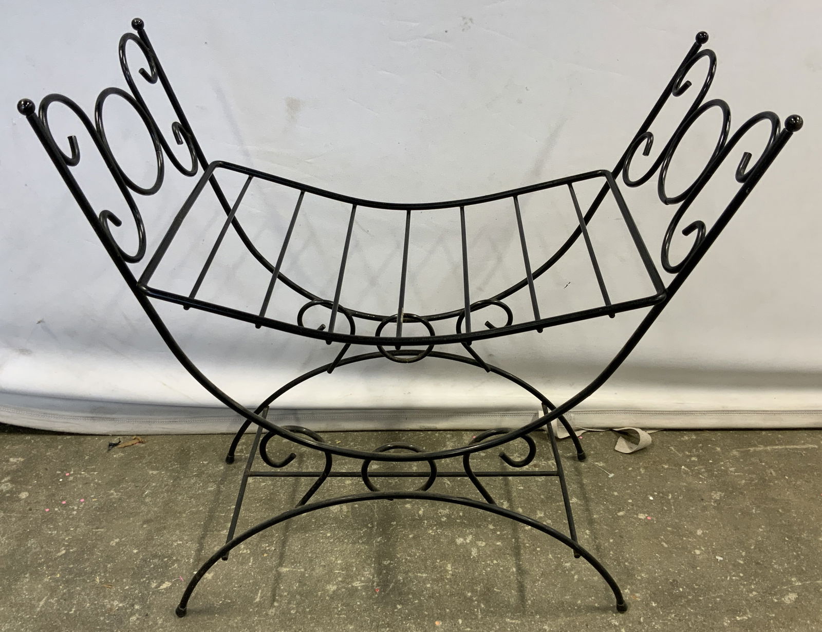 Vintage Black Metal Scroll Detail Stool Bench (1 of 7)