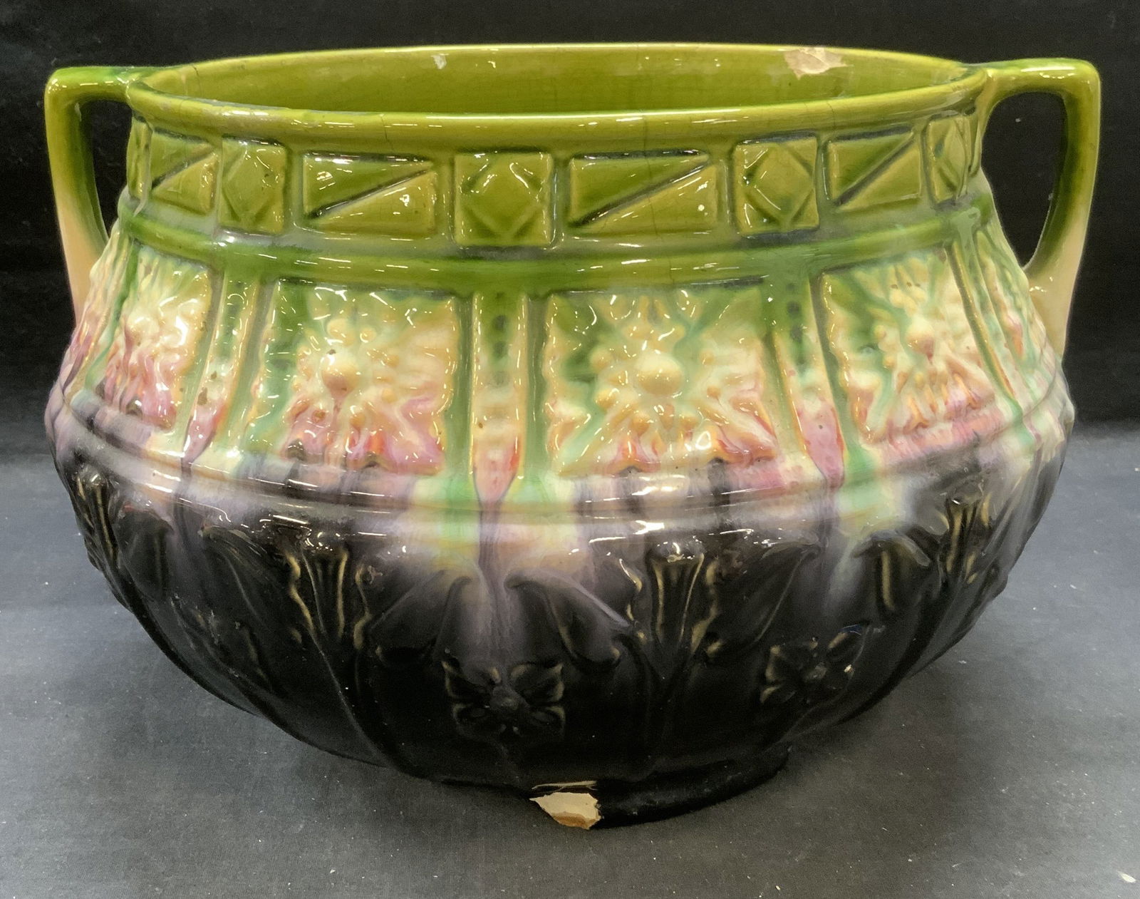 Vintage Green & Purple Ceramic Urn Planter 14 In (1 of 9)