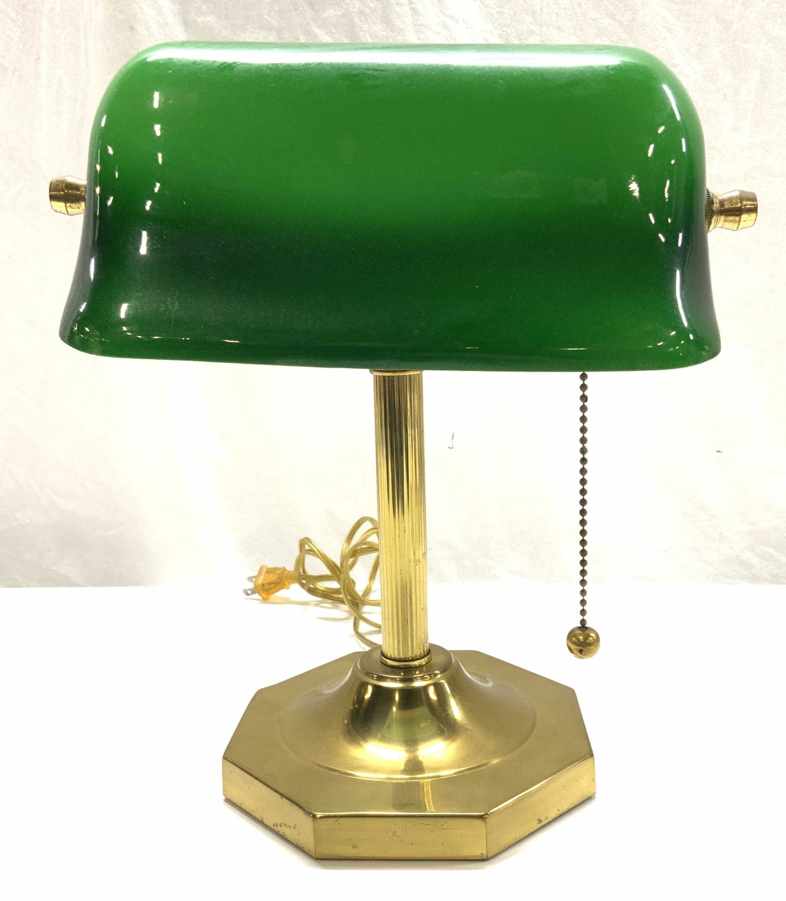 Traditional Brass & Opaque Green Bank Lamp (1 of 10)