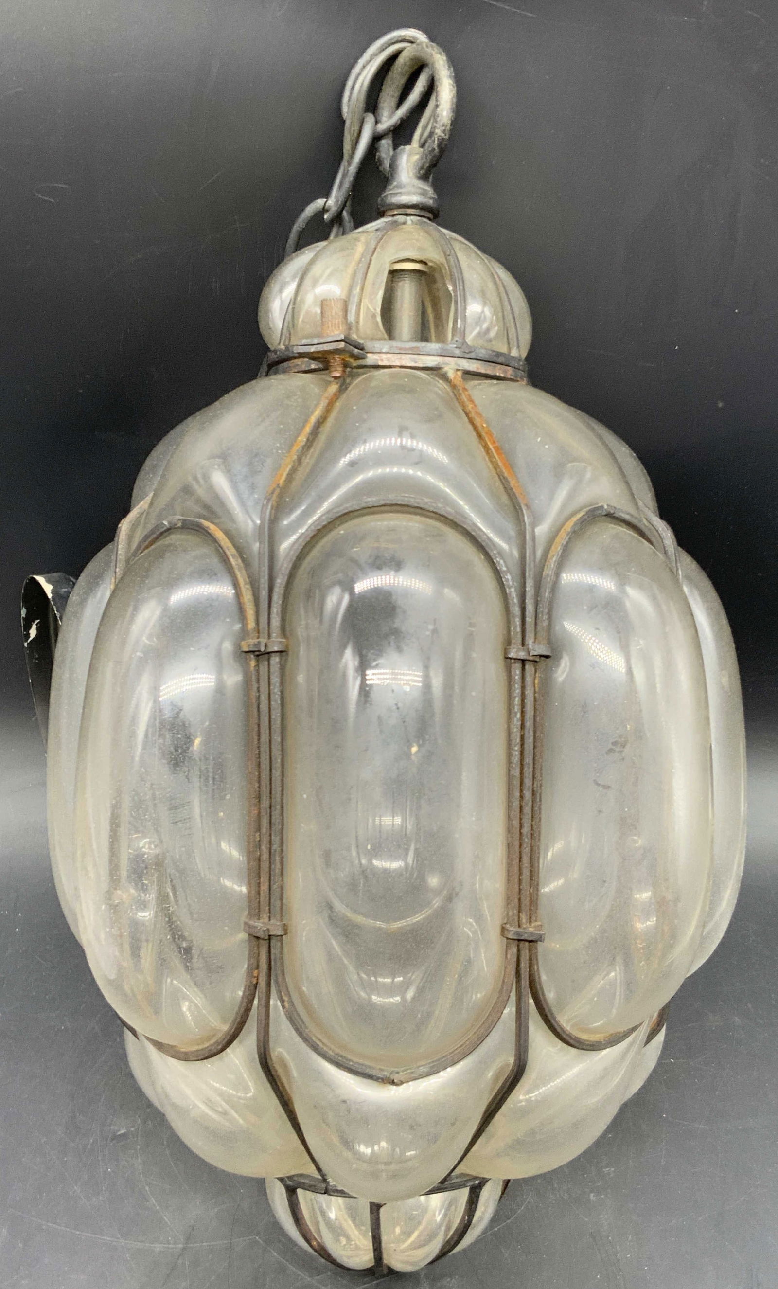 Vintage Caged Blown Glass Bubble Pendant Light (1 of 9)