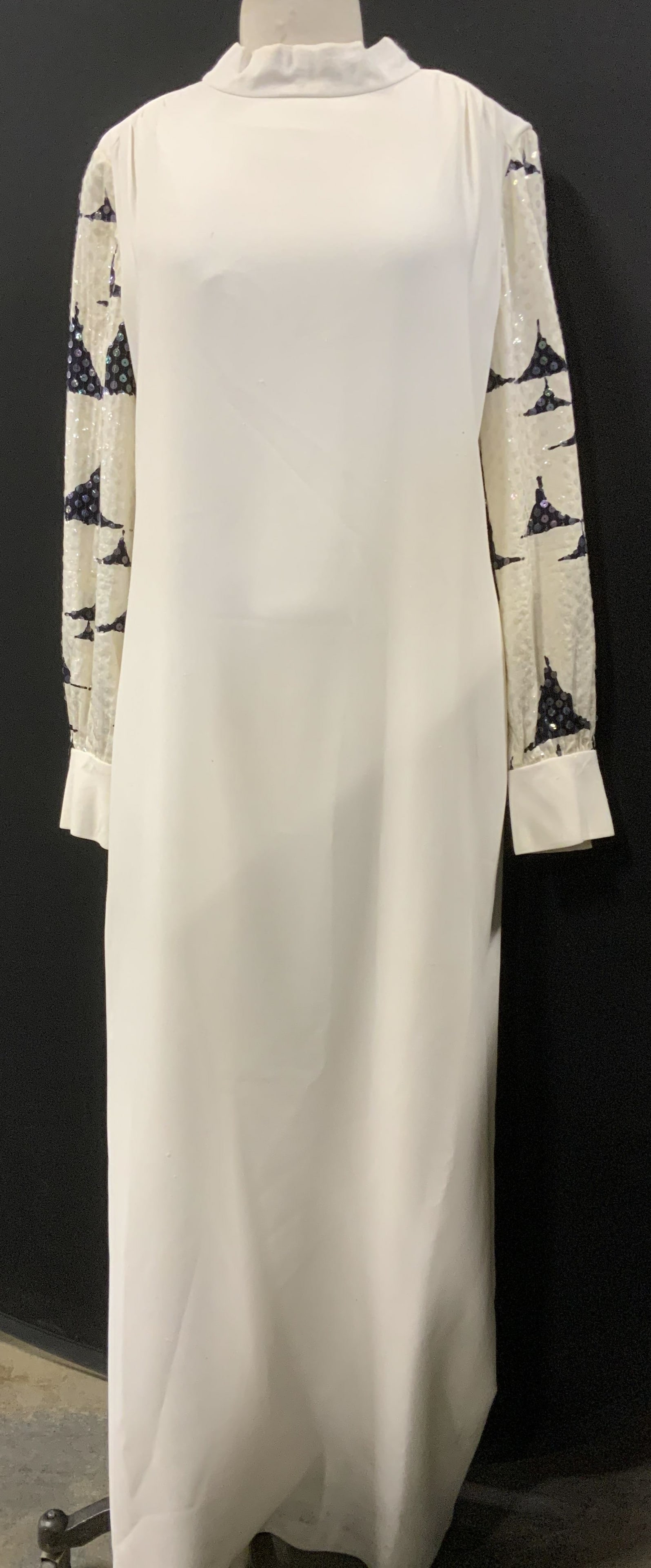 1970s White Wool Evening Dress w Silk Sleeves (1 of 7)