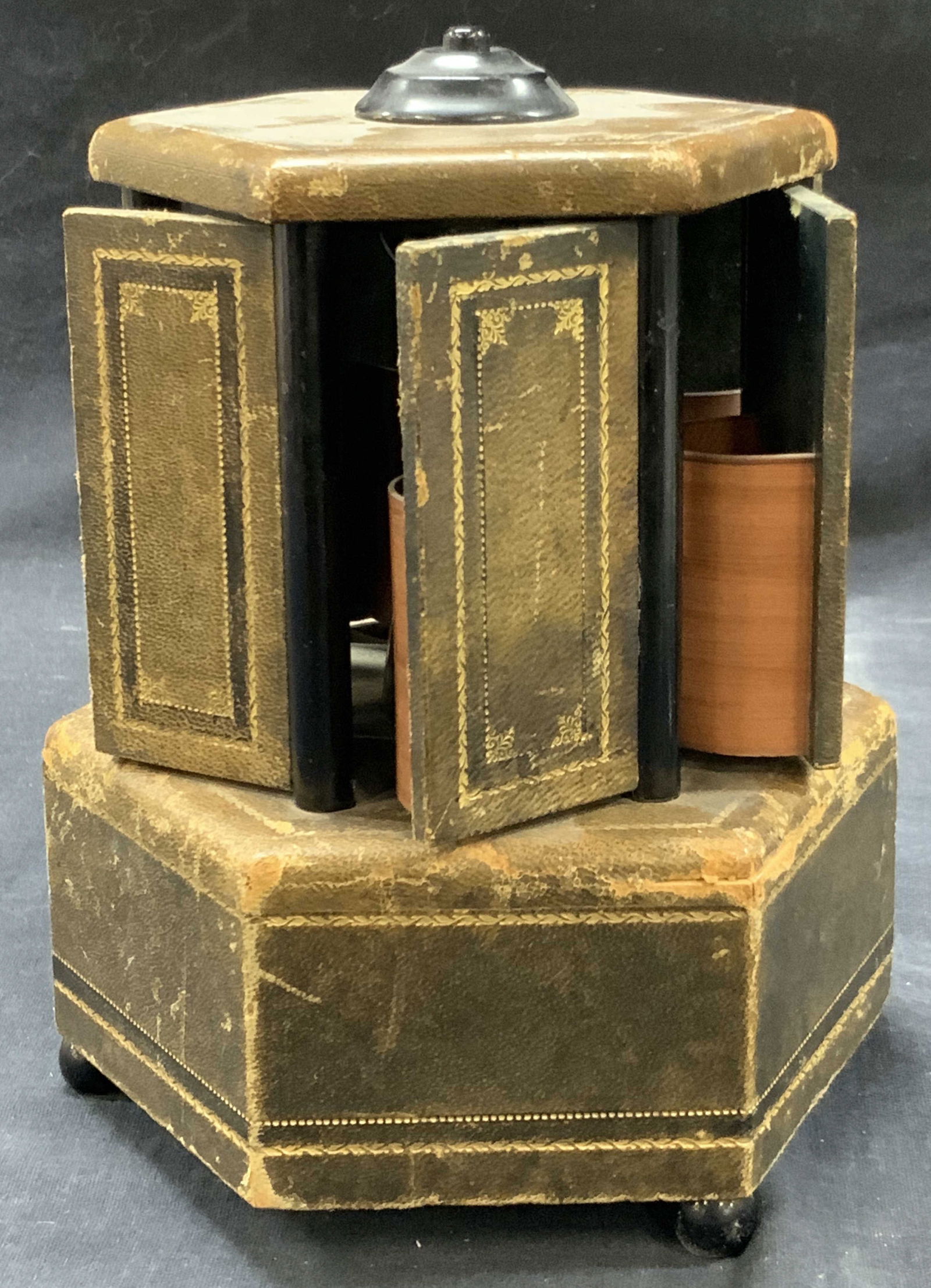 Antique German Leather Musical Lipstick Carousel (1 of 9)