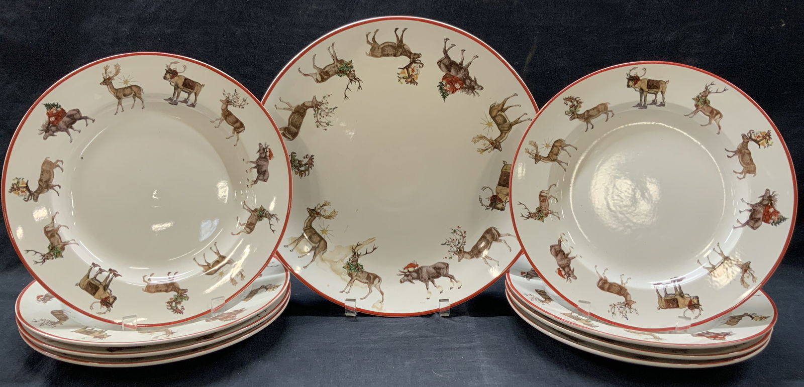 Set 9 Pottery Barn Reindeer Holiday Dishes (1 of 10)