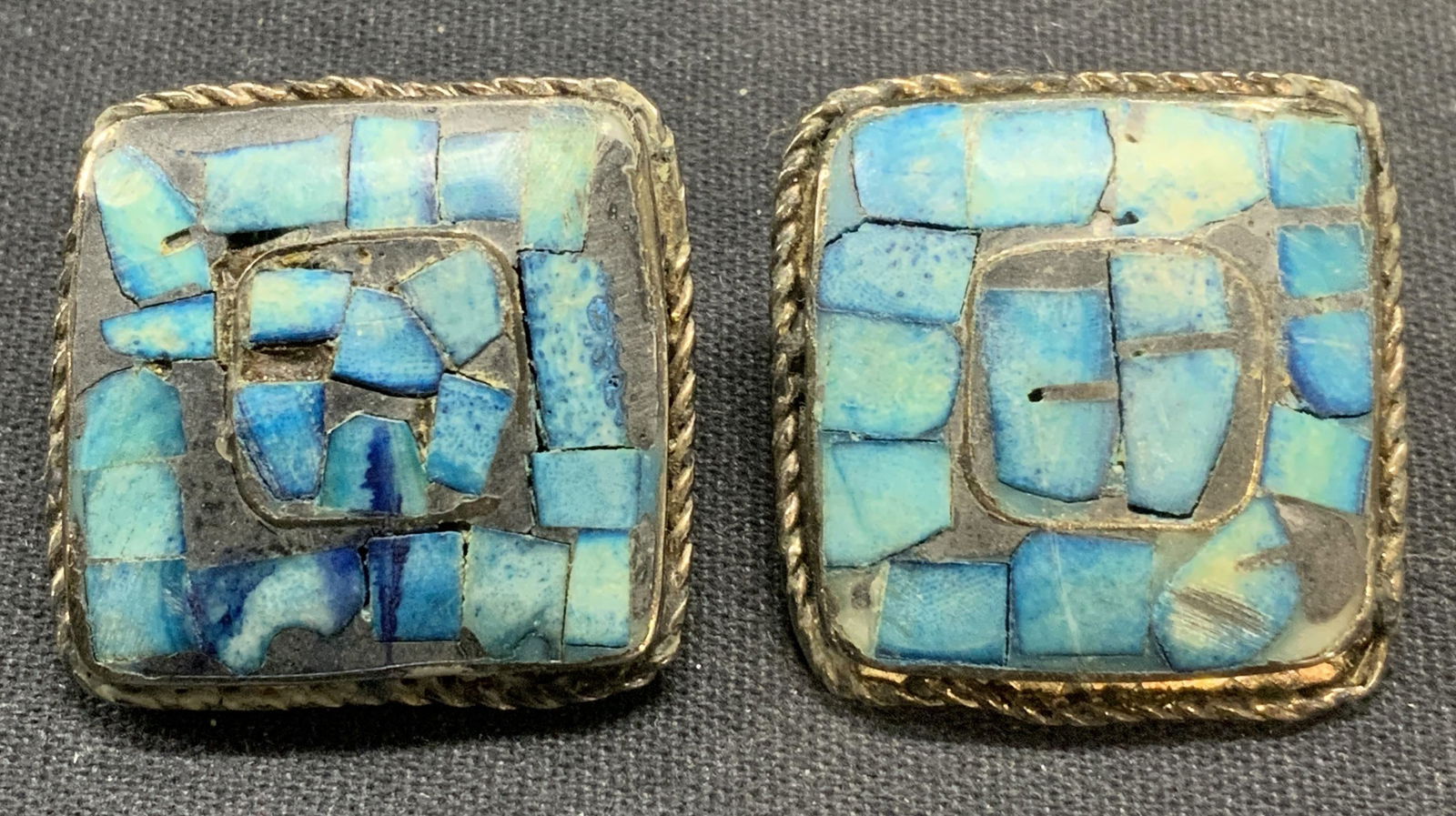 Vintage Silver Tone Blue Stone Earrings (1 of 6)