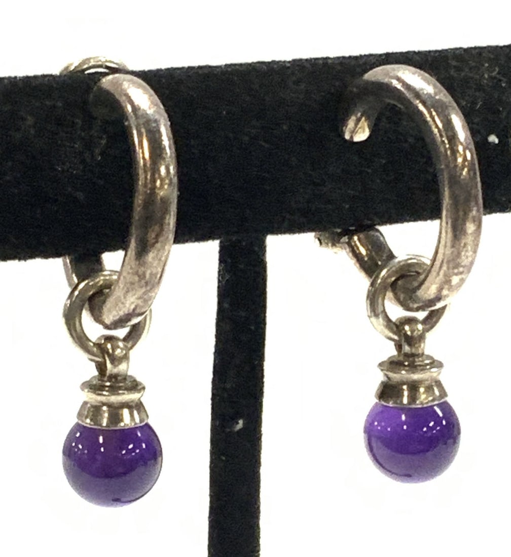 Tiffany&Co Sterling Silver Hoop Amethyst Earrings (1 of 6)