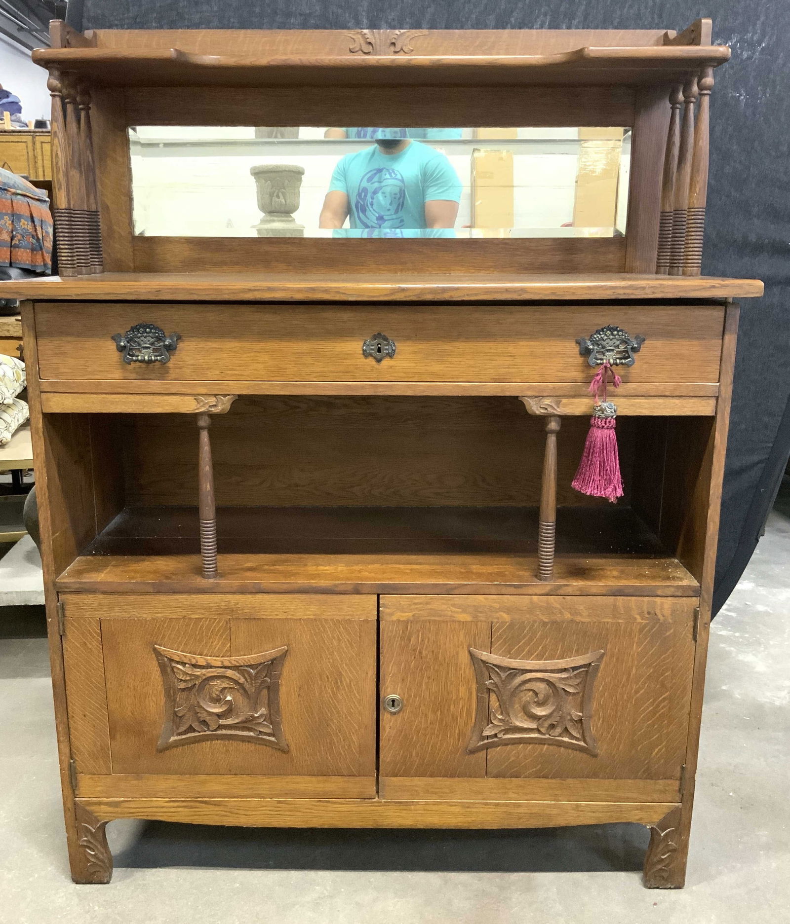 Vintage Victorian Oak Wooden Sideboard Buffet (1 of 12)