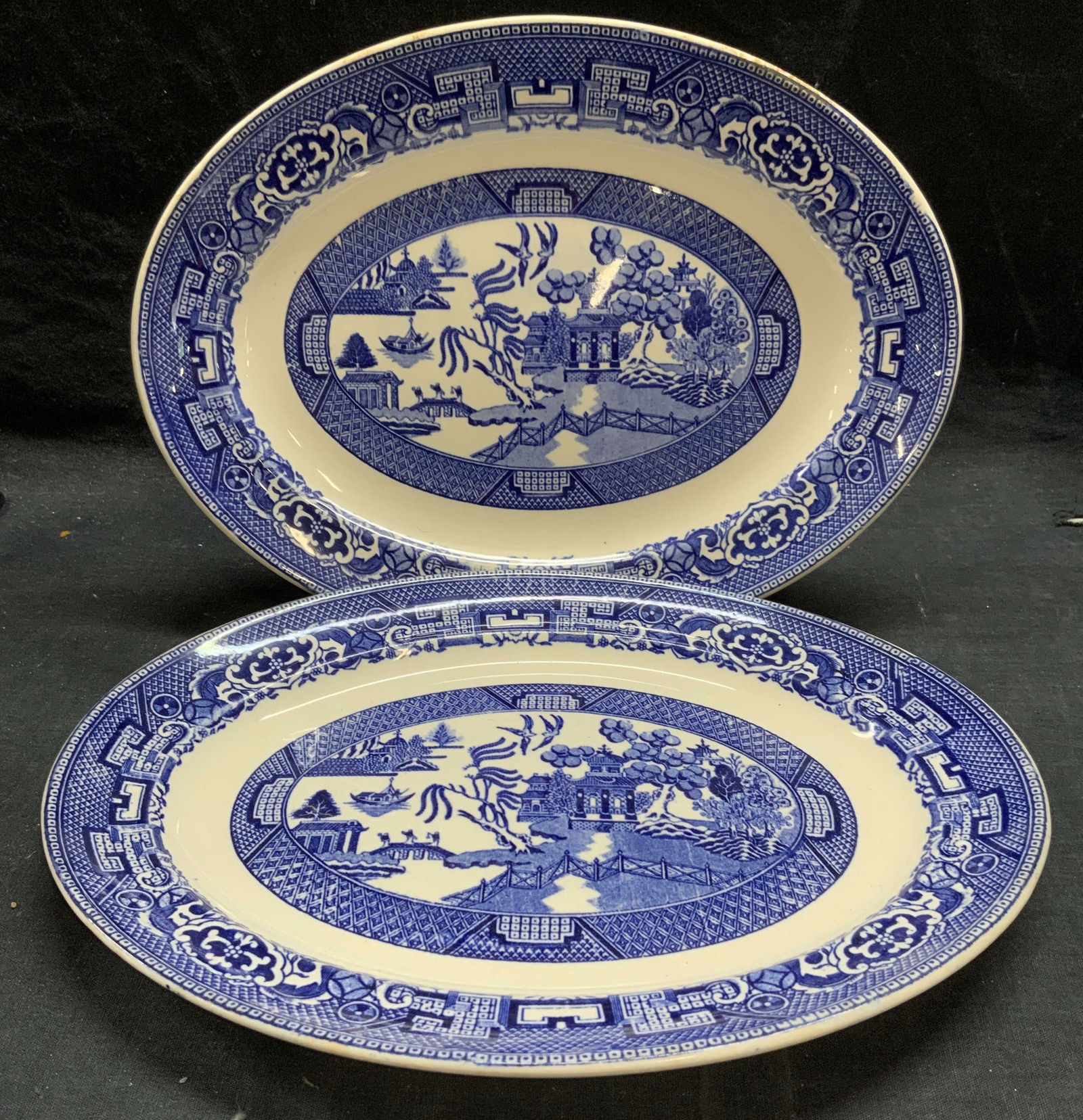 Pair Vintage Ceramic Blue Willow Serving Plates (1 of 7)