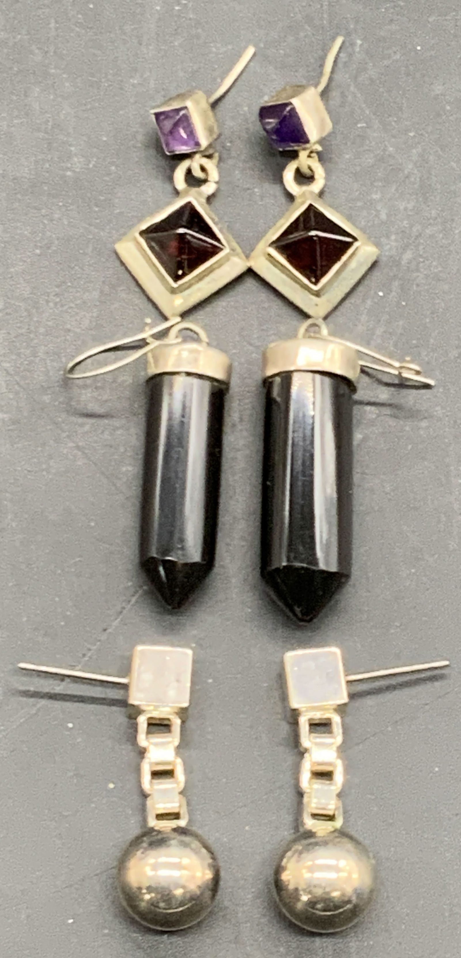 Lot 3 Sterling Silver Garnet & Amethyst Earrings + (1 of 7)