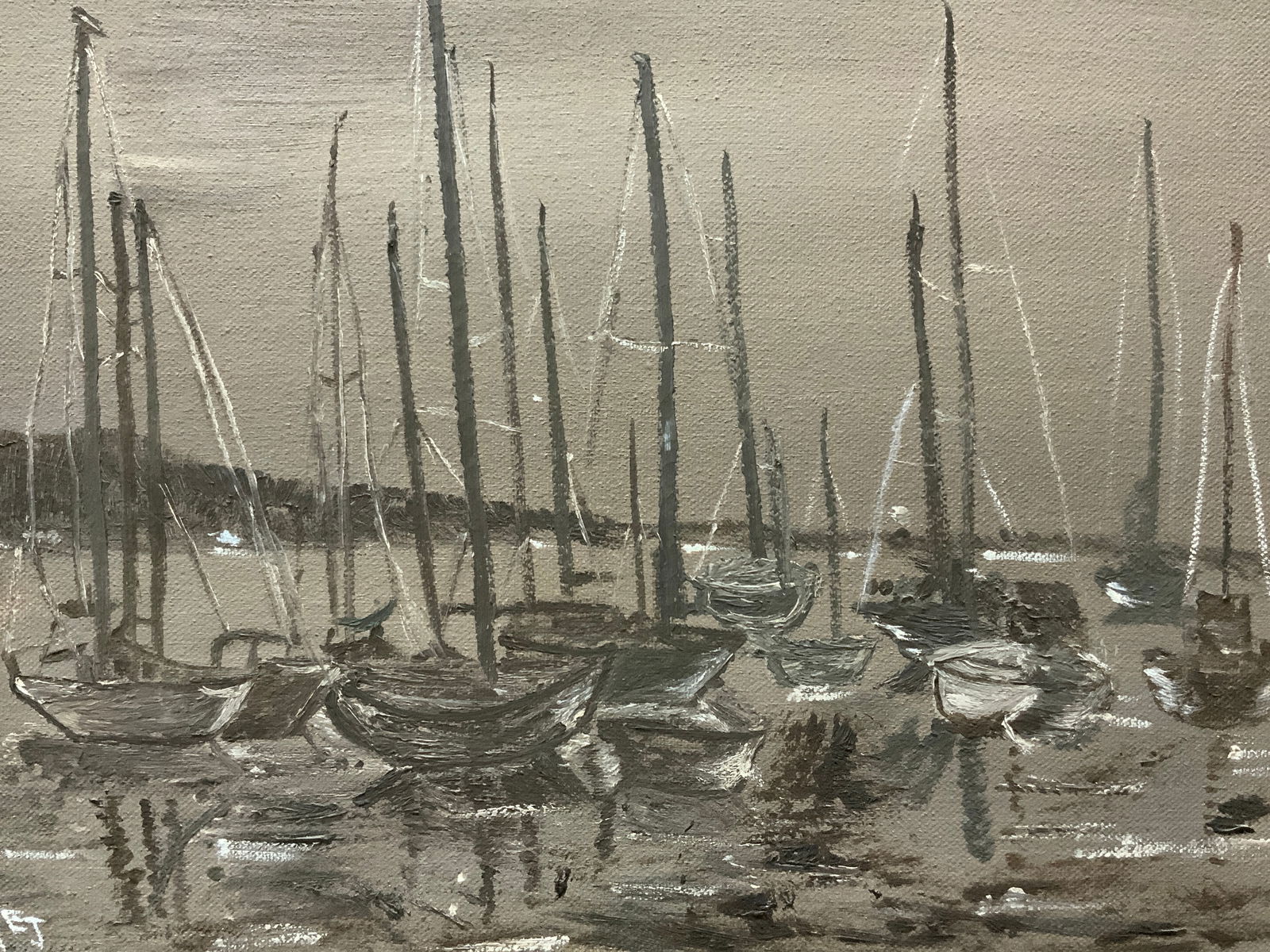 Sgd EJ Sail Boats Oil Painting On Canvas (1 of 7)