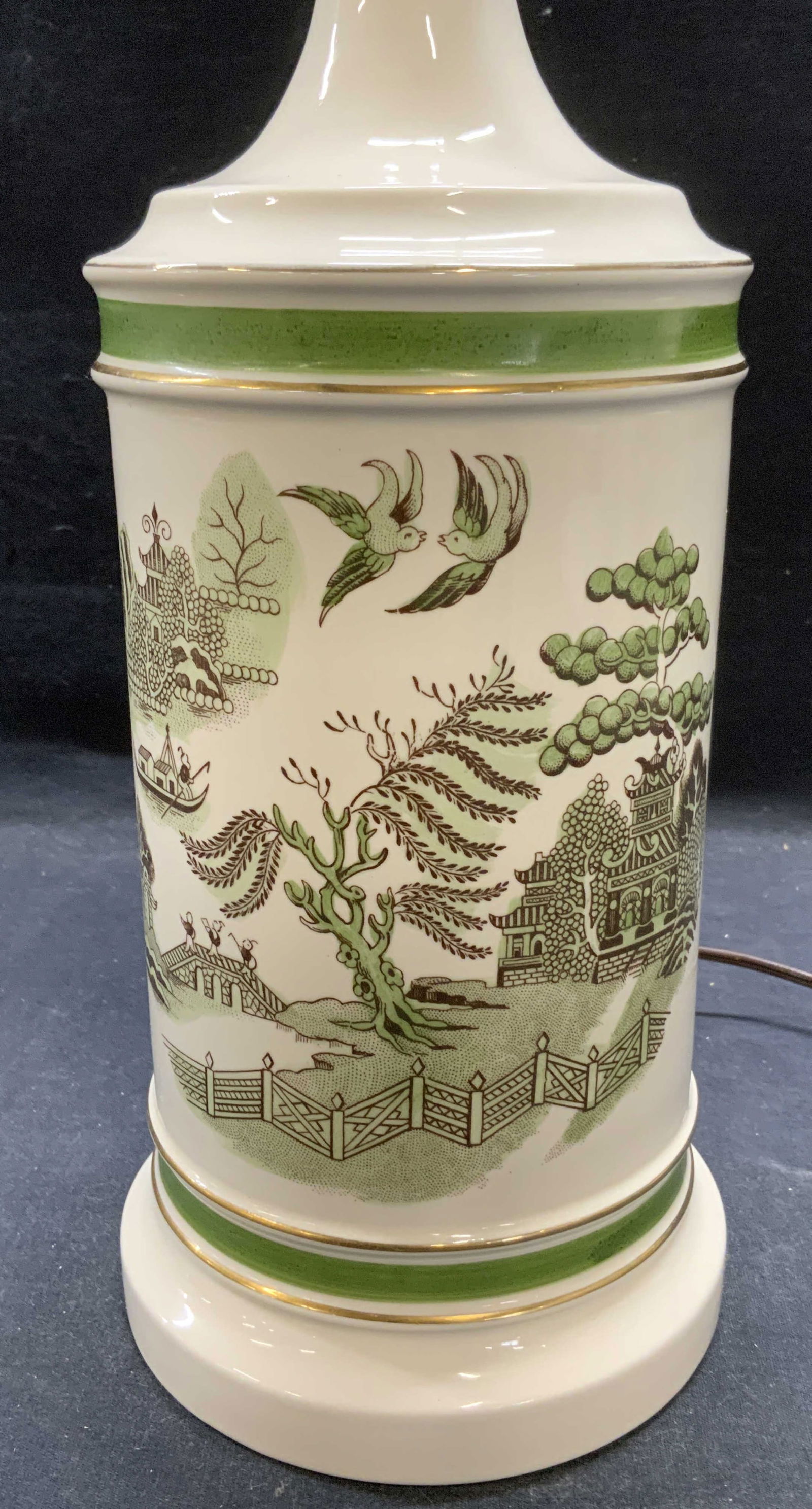 Vintage Asian Green Willow Porcelain Lamp (1 of 7)