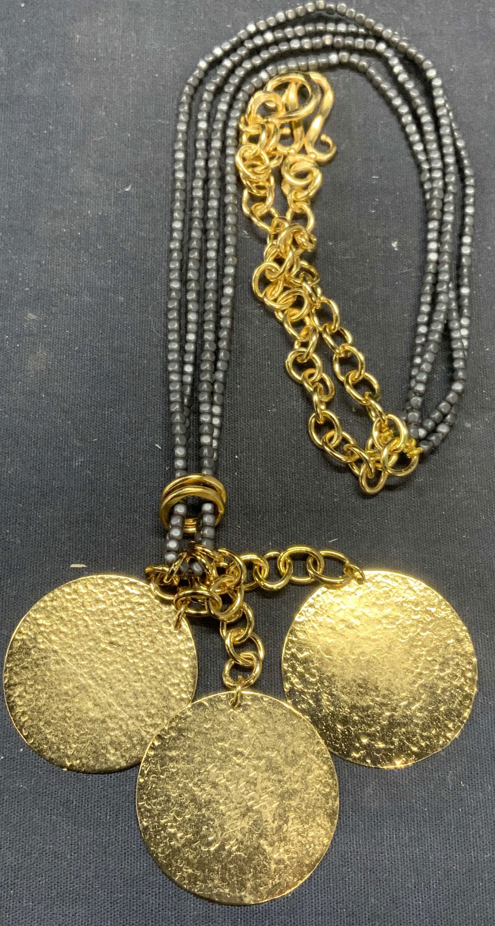 Black Beaded Gold Tone Pendant Necklace (1 of 6)