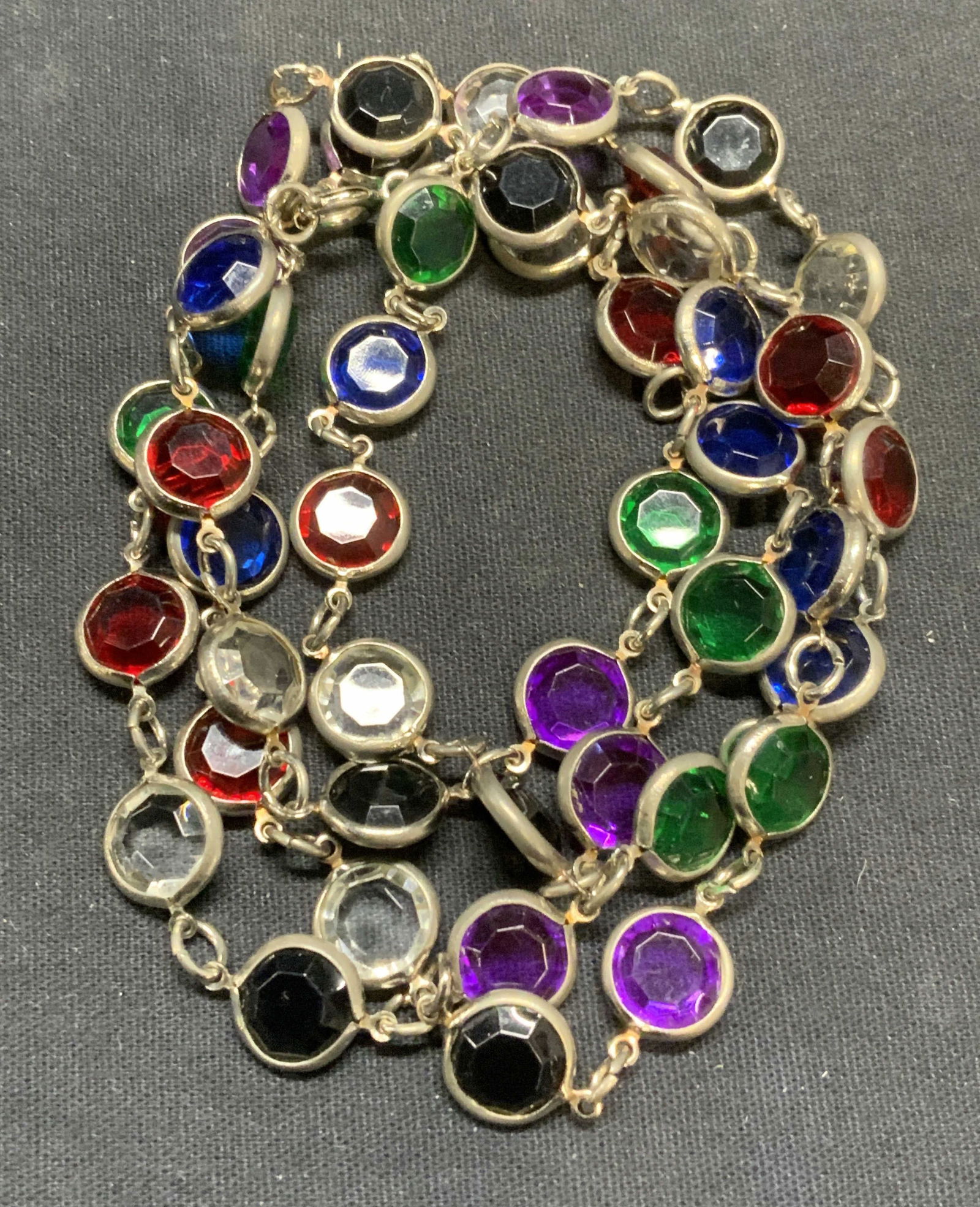 Silver Tone Multi Color Crystal Necklace (1 of 6)
