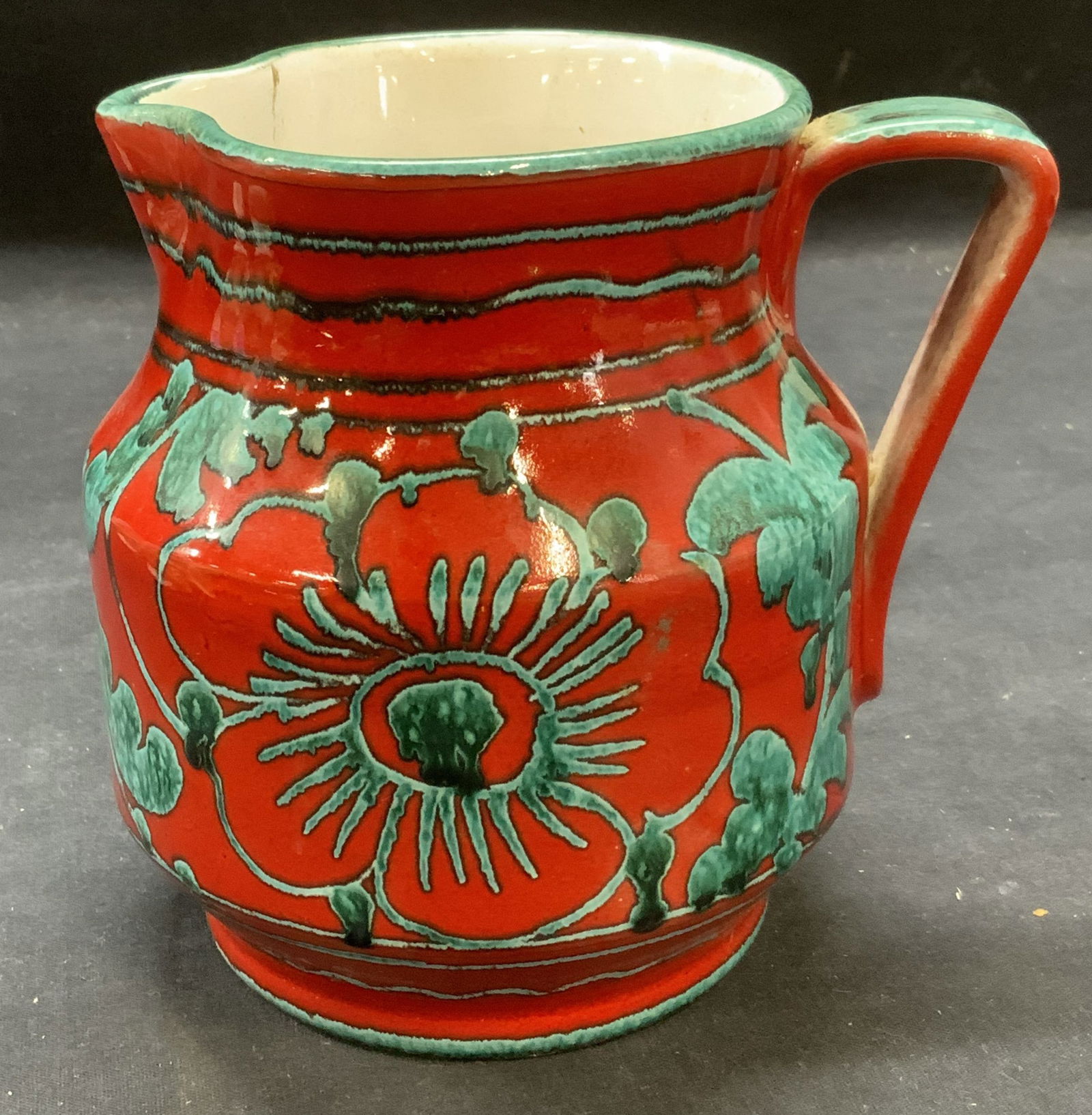 Vintage Red & Blue Ceramic Flower Pitcher, Italy (1 of 6)