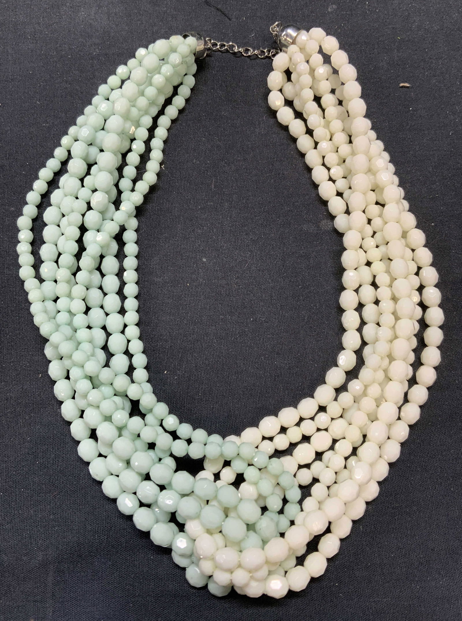 Green & White Multi Strand Crystal Necklace (1 of 7)