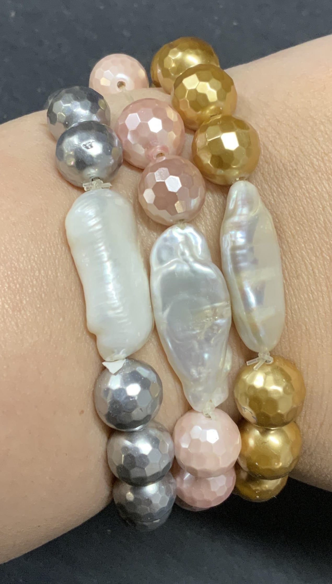 Set 3 Beaded Crystal & Pearl Bracelets (1 of 6)