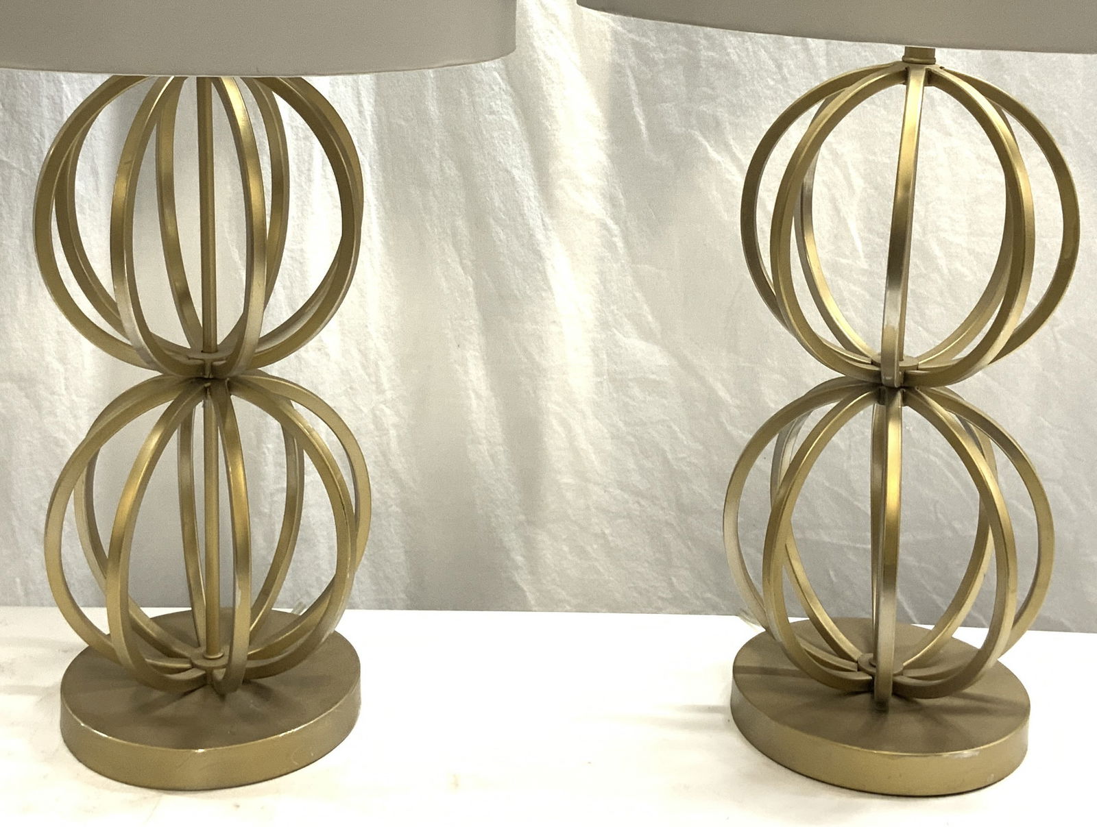 Pr Stacked Orb Gilt Metal Table Lamps (1 of 8)